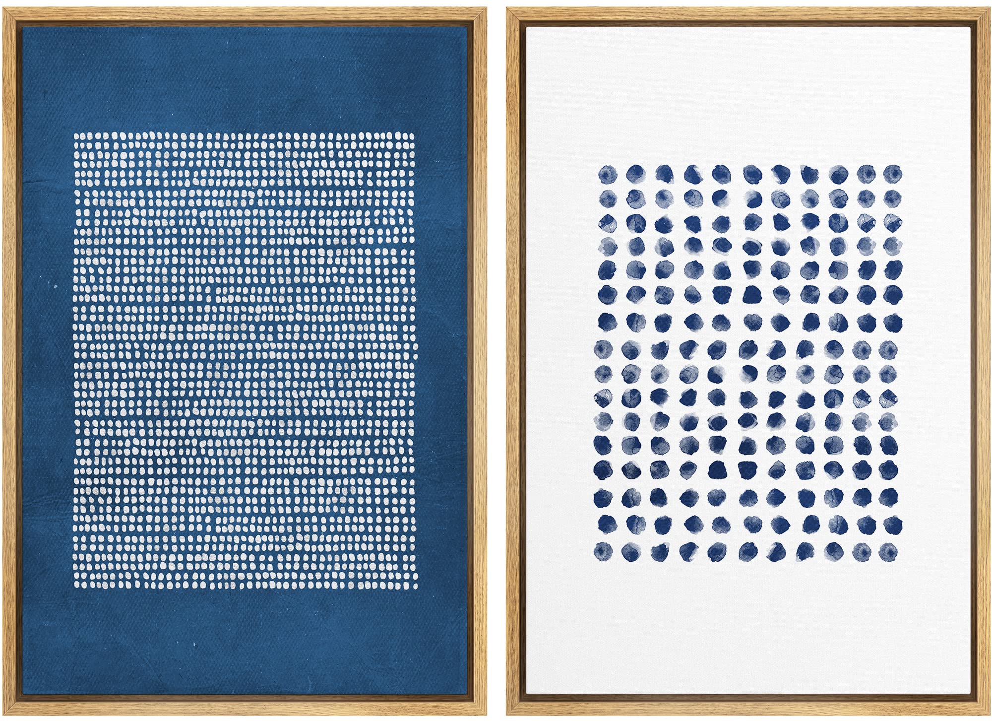 Signwin Framed Canvas Print Wall Art Set Navy Blue White Geometric Dot Collage Abstract Shape Illustration Modern Art Decorative