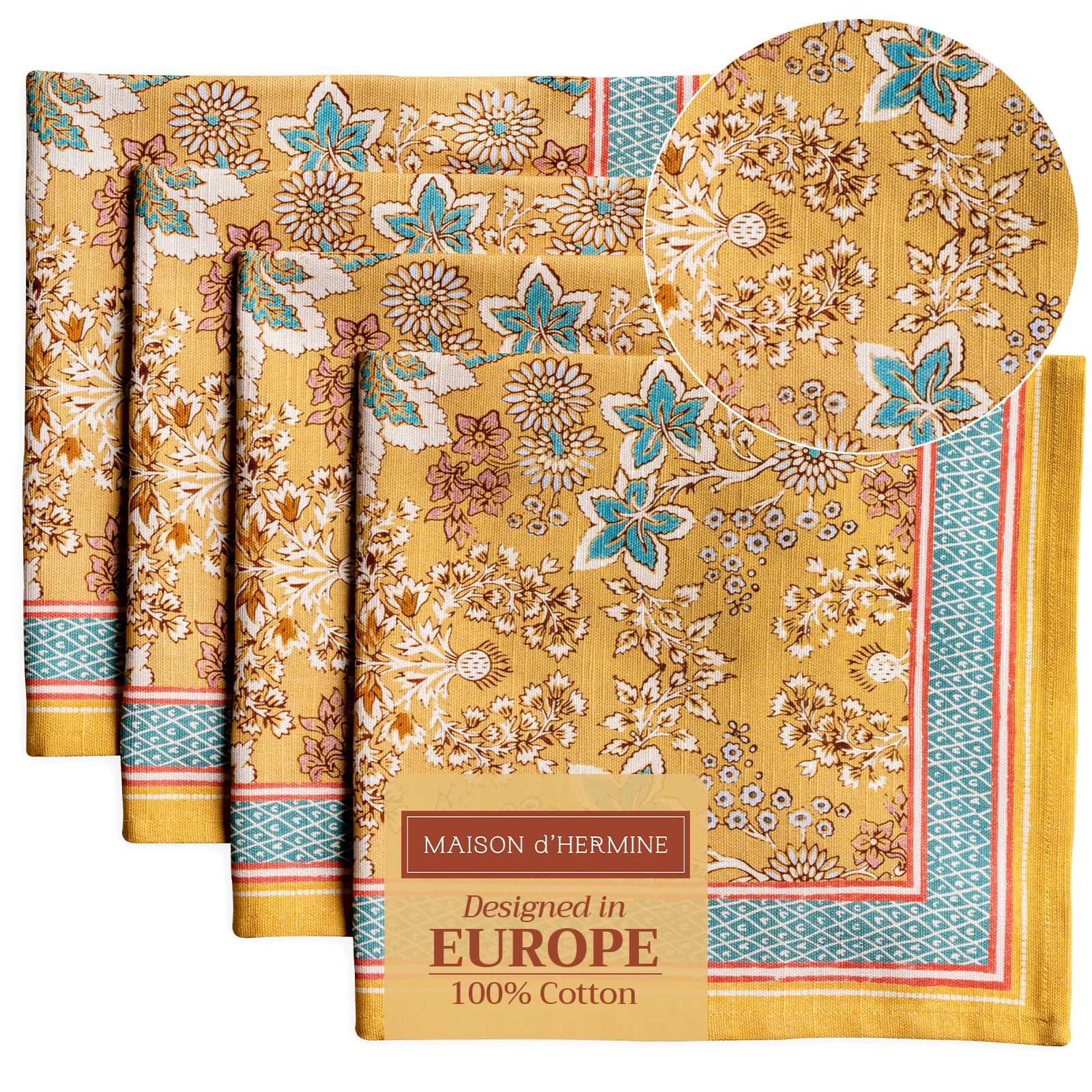 Maison D Hermine Napkin 100% Cotton Set Of 4 Decorative Washable Table Cloth Napkins For Gifts, Dining, Home, Wedding, Banquet,