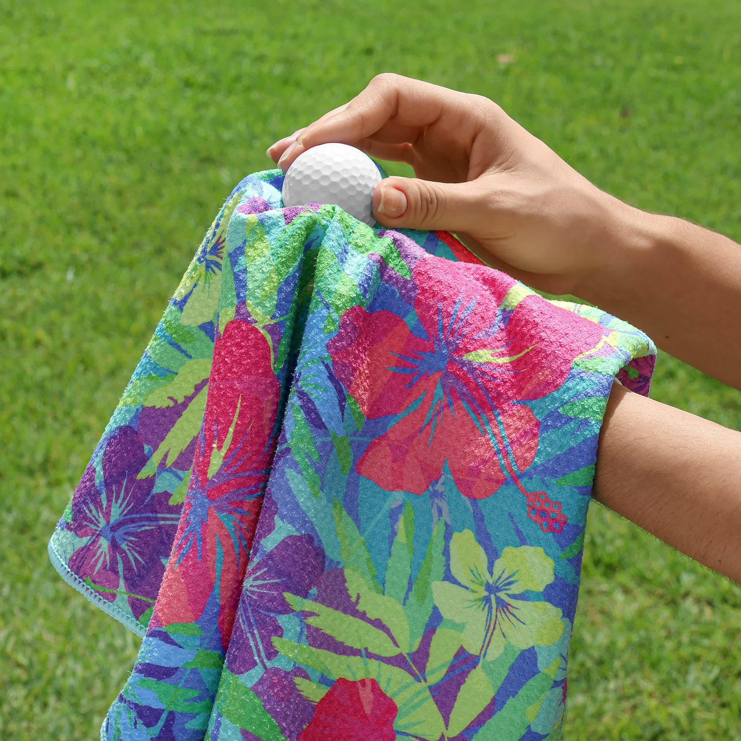 Playing It Forward Bright Tropical Golf Towel with Clip for Women and Men  Microfiber Waffle and Ball Towels  Set of 2