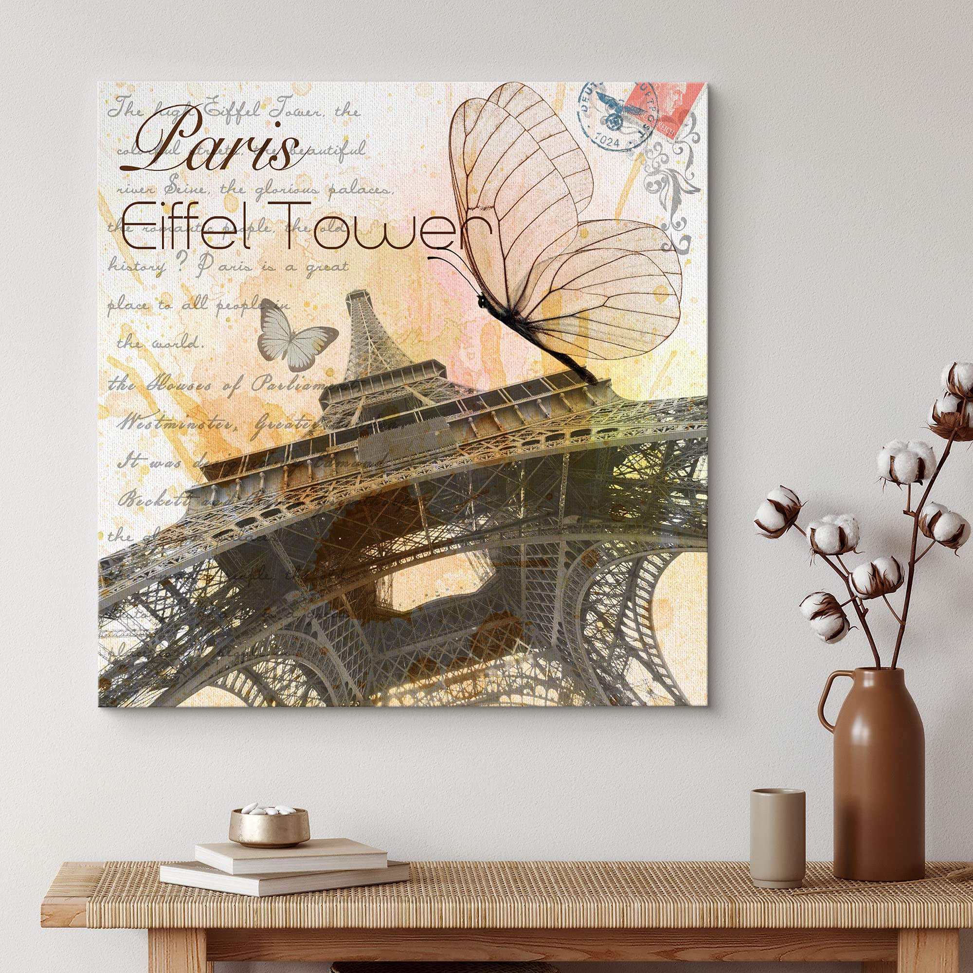 Wall26 Canvas Print Wall Art Eiffel Tower With Butterflies Architecture & Maps Cities Photography Realism Chic Scenic Relax/Calm