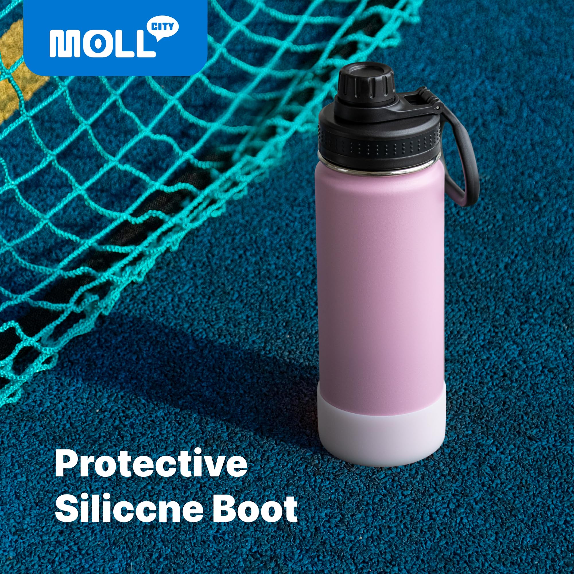 Mollcity Kids Insulated Water Bottle With Spout Lid-16 Oz Stainless Steel Vacuum Wide Mouth Sports Water Bottle For Back To Scho