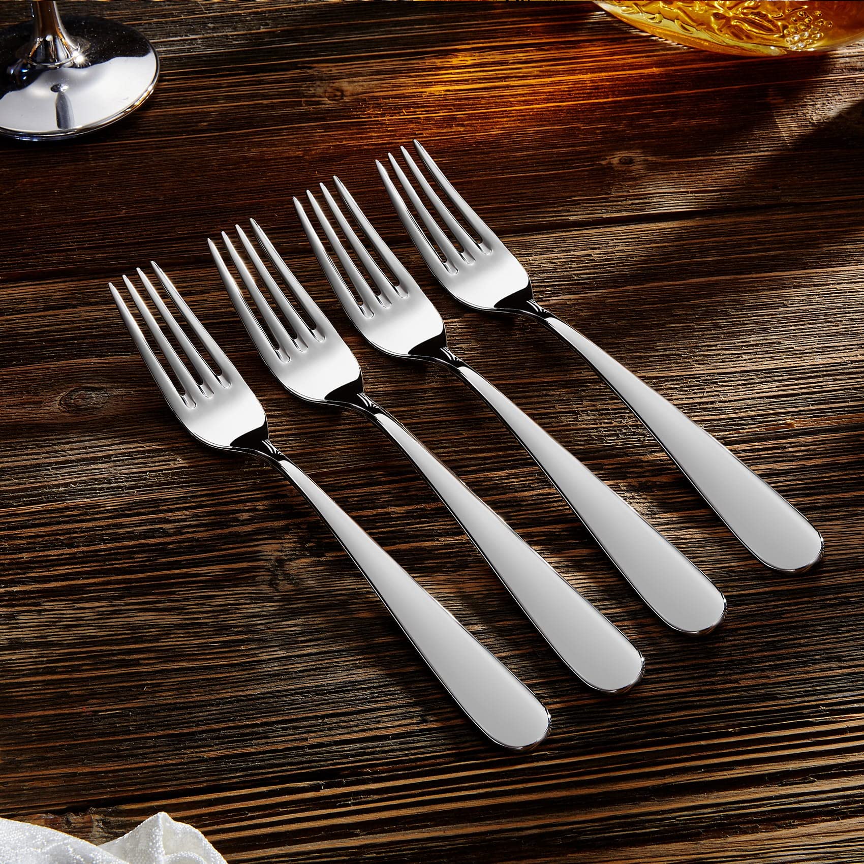 Keawell Premium Louise Forks, Set Of 4, 18/10 Stainless Steel, Forks Silverware With Round Edge, Exceptional Mirror Finish, Dish