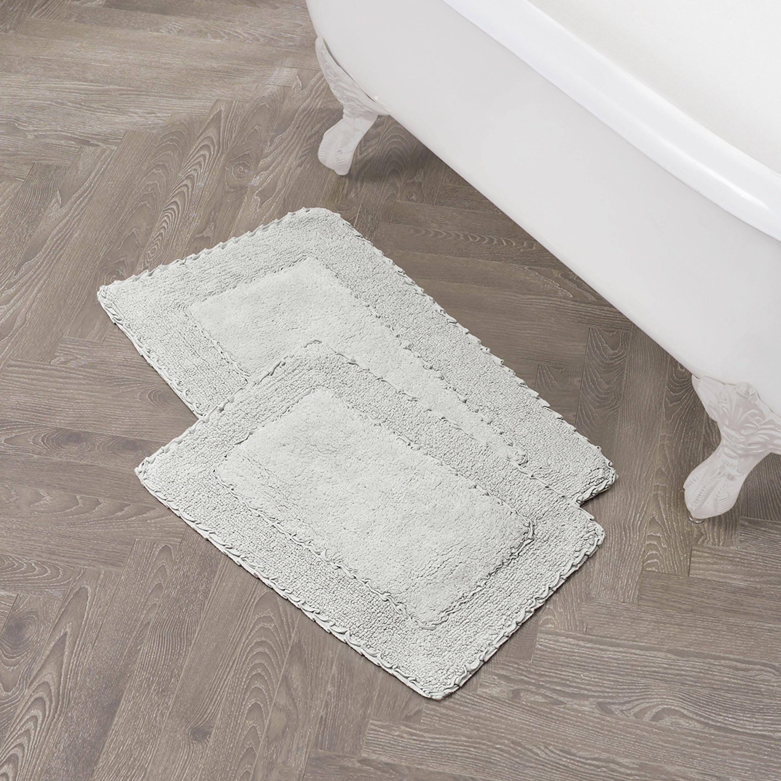 Laura Ashley Ruffle Cotton 2-Piece Bath Rug Set, Light Gray