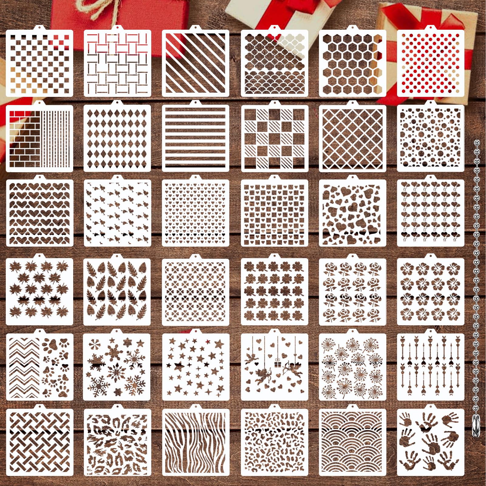 JULBEAR 36 PCS Cookie Stencil, Royal Icing Cookie Cake Stencils Reusable Pattern Airbrush Templates Mold Tools for Cookies Bakin