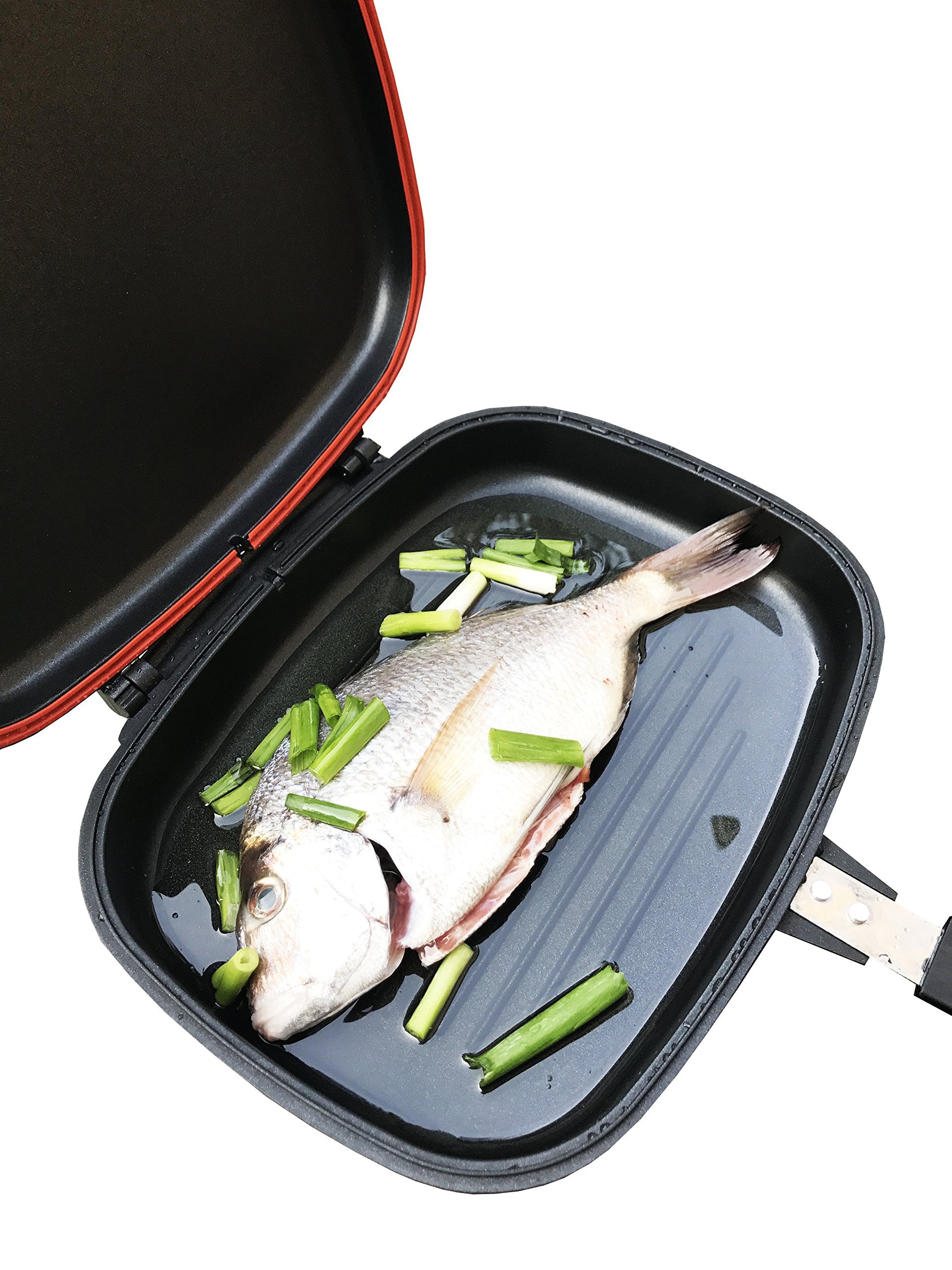 Uniware Super Quality Non-Stick Coating Double Grill Pan, Rectangular, Magnetic Bakelite Handle, 12.6 X 9.6 X 2.6 Inch