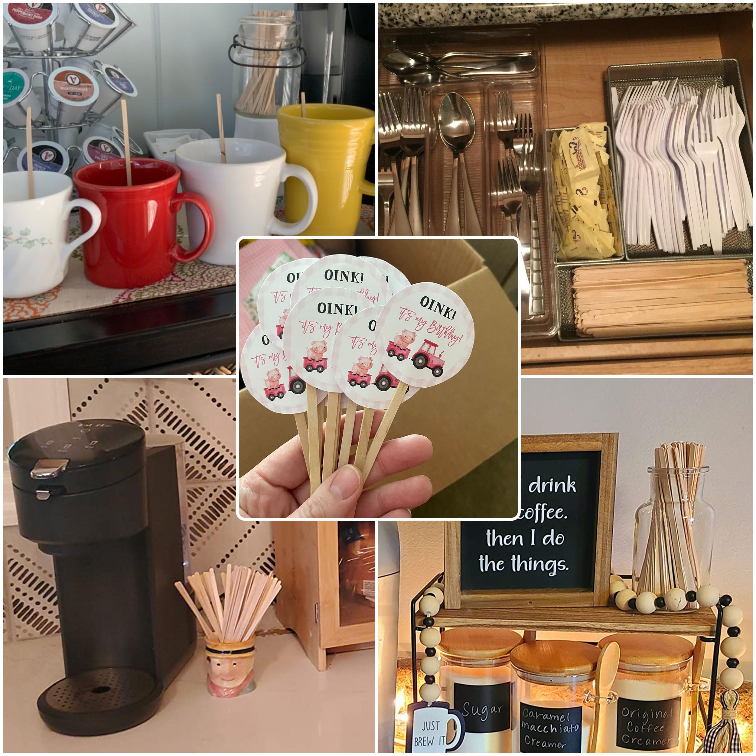 Antetok Wooden Coffee Stirrers - Coffee Stir Sticks 7.5 Inch,100Pcs Disposable Birch Wood Coffee/Beverage Stirrers,Swizzle Drink