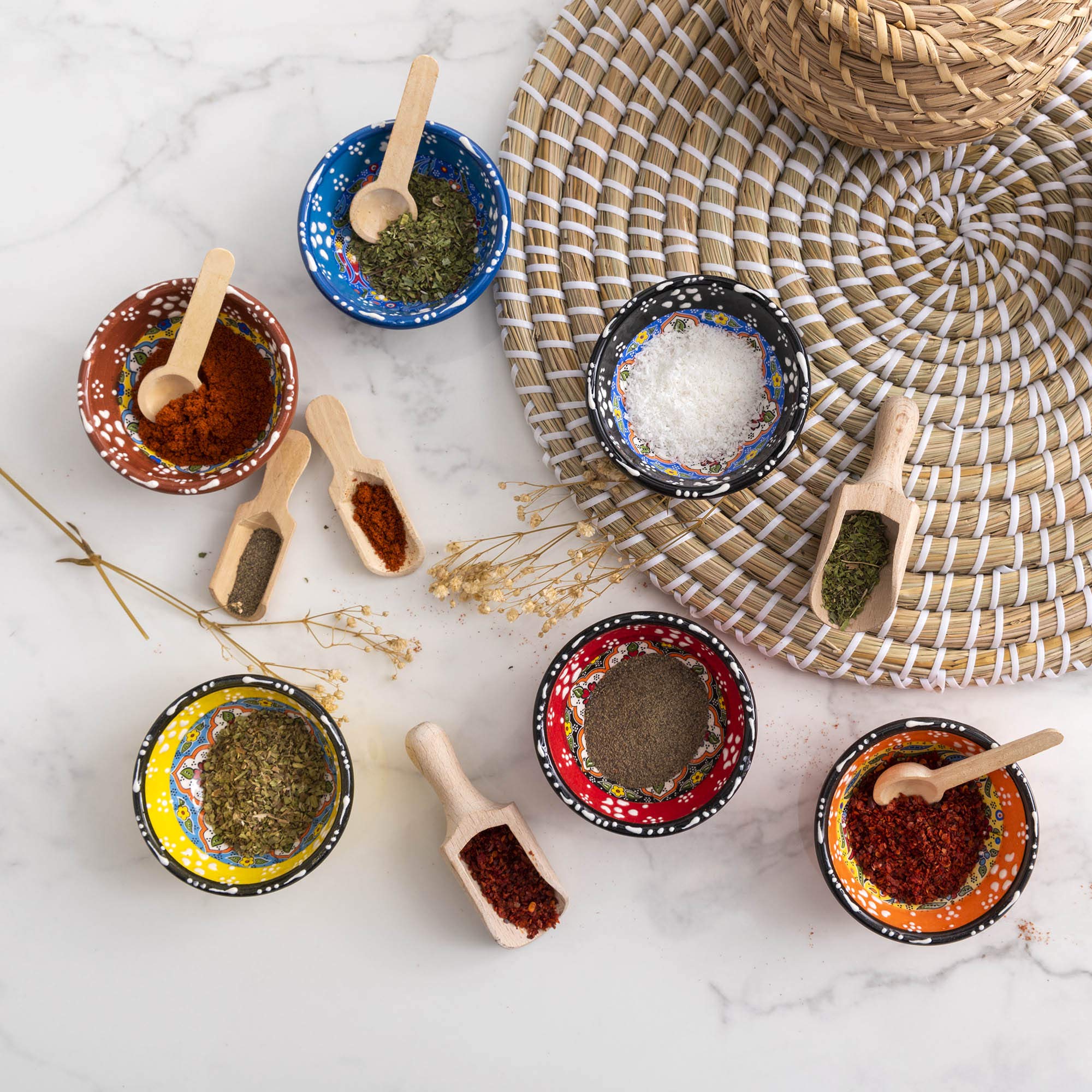 Ayennur Decorative Turkish Ceramic Bowl Set Of 6 Serving-Handcrafted(3.14''- 8Cm) 2.5Oz Pinch Sauce Multicolor Dipping Finger Sm
