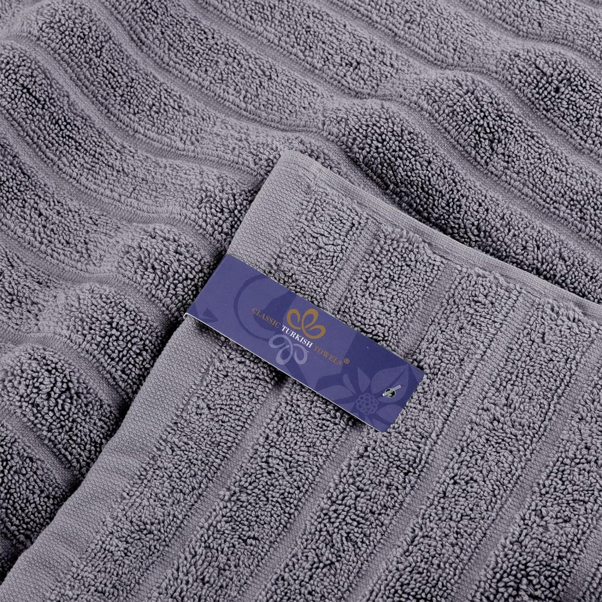 Classic Turkish Towels Luxury Oversized 3-Piece Bath Sheets - Jacquard Ribbed  Extra Large  40x65 Inch  Absorbent Bathroom Towels  100% Turkish Cotton Bathroom Towels (Grey)