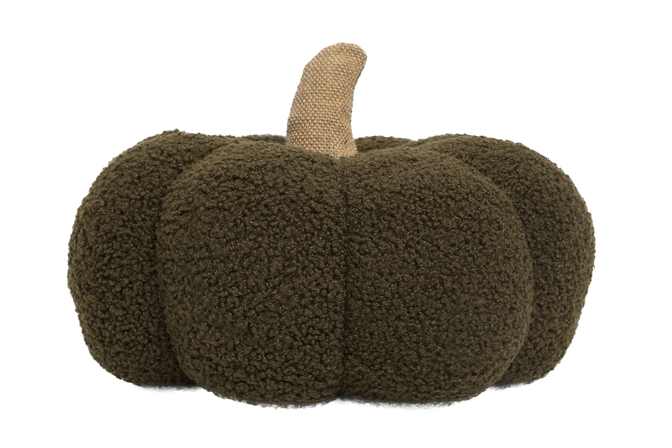 Pearhead Sherpa Pumpkin, Modern Fall Home, Thanksgiving and Halloween Holiday Decor, 9, Olive Green
