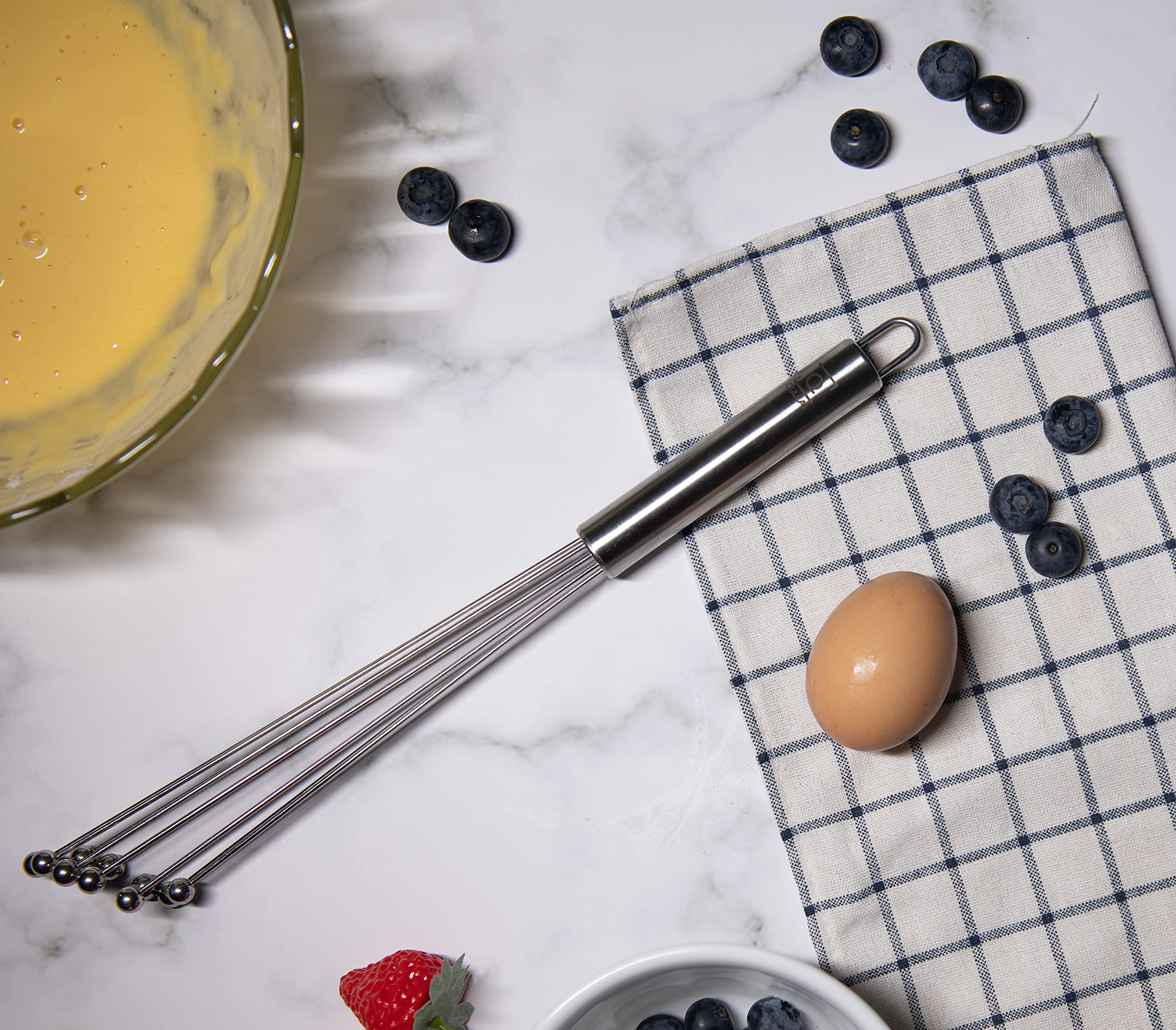 Qullai 12'' Professional Chefs Stainless Steel Ball Whisk. Great For Blending, Whisking, Beating, And Stirring. Whisks Eggs, Cho