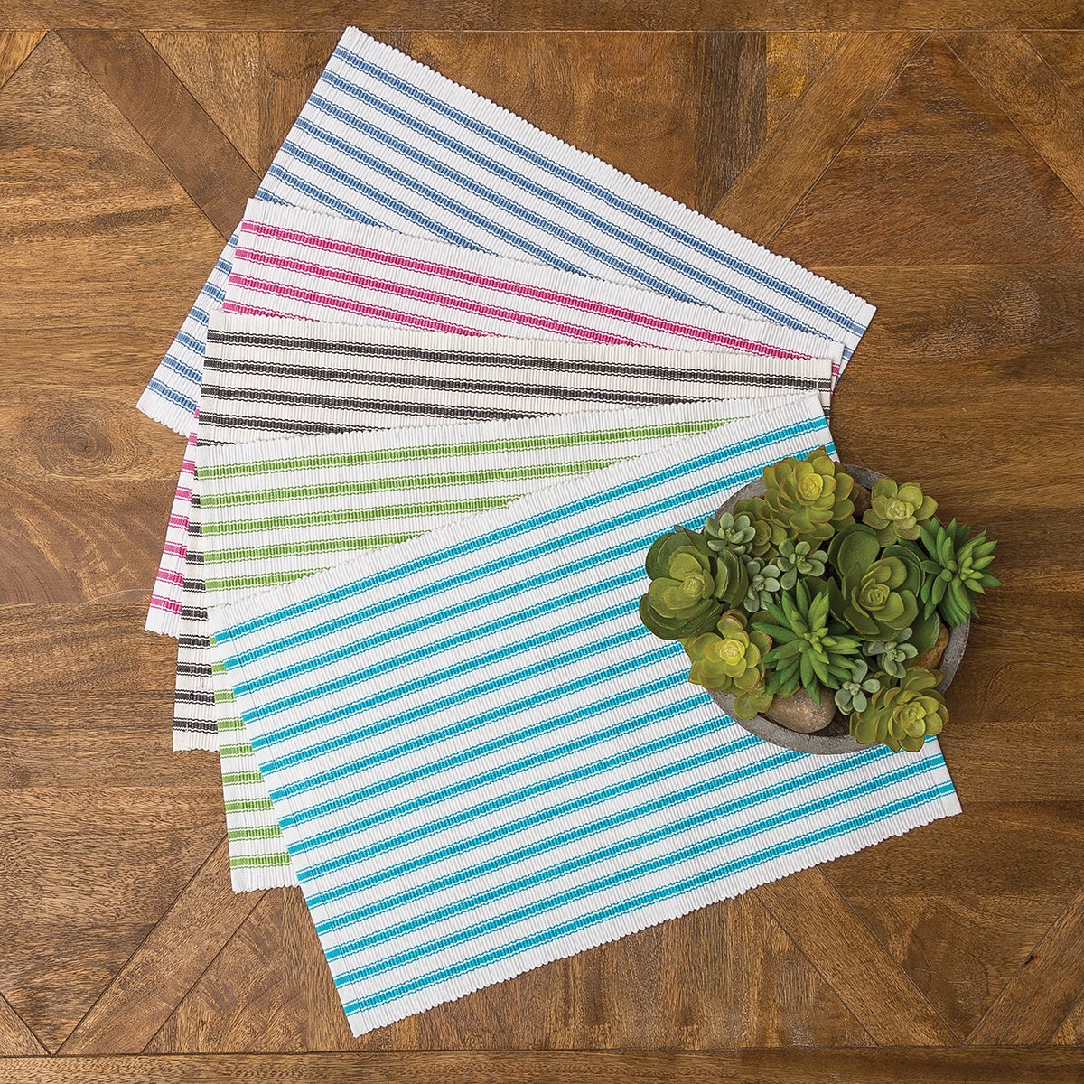C&F Home Ticking Stripe Cornflower Cotton Reversible Machine Washable Placemat Set Of 6 Rectangular Placemat Set Of 6 Blue