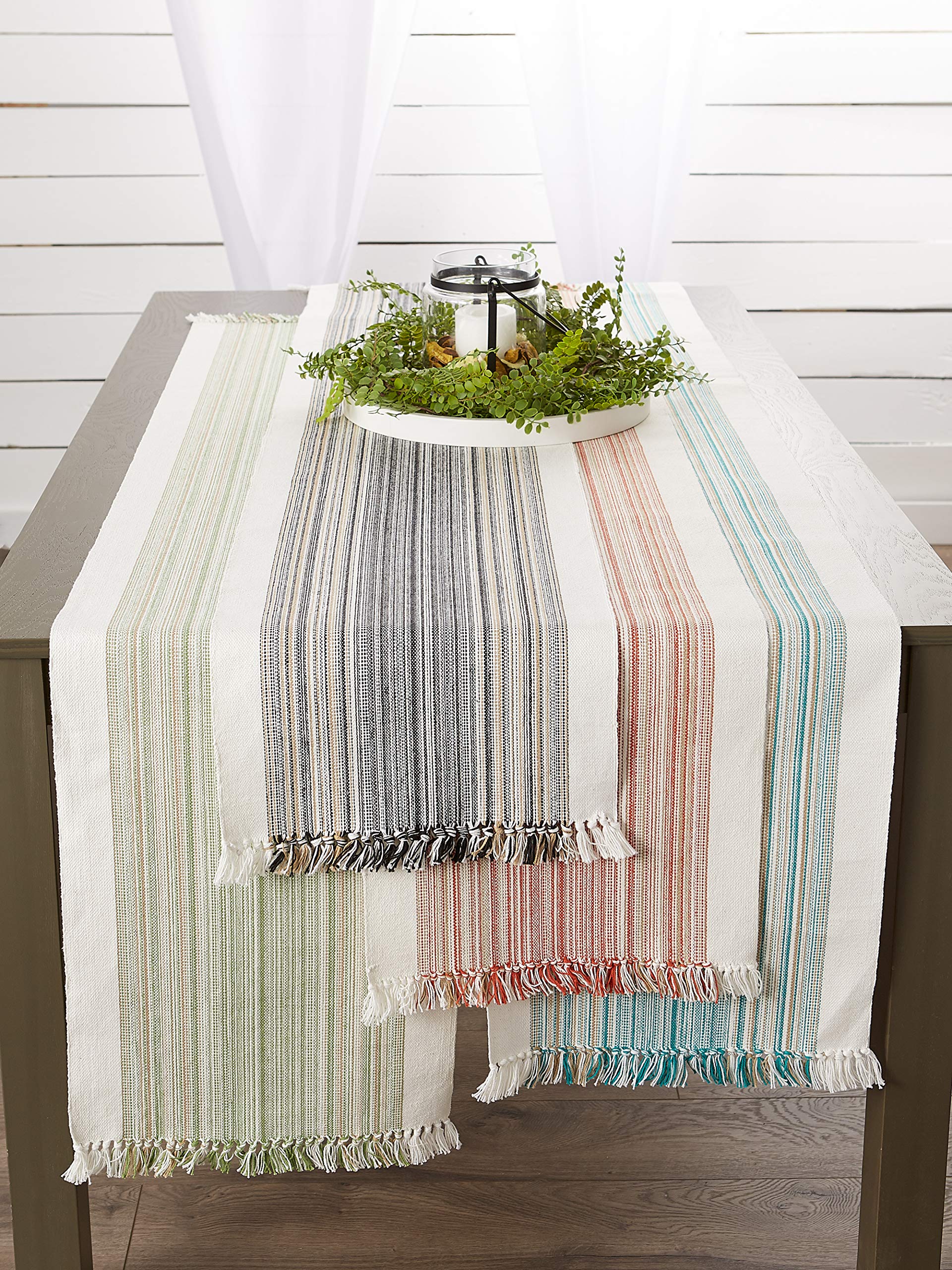 Dii Everyday Collection Fringed Stripe Tabletop, Table Runner, 14X72, Teal