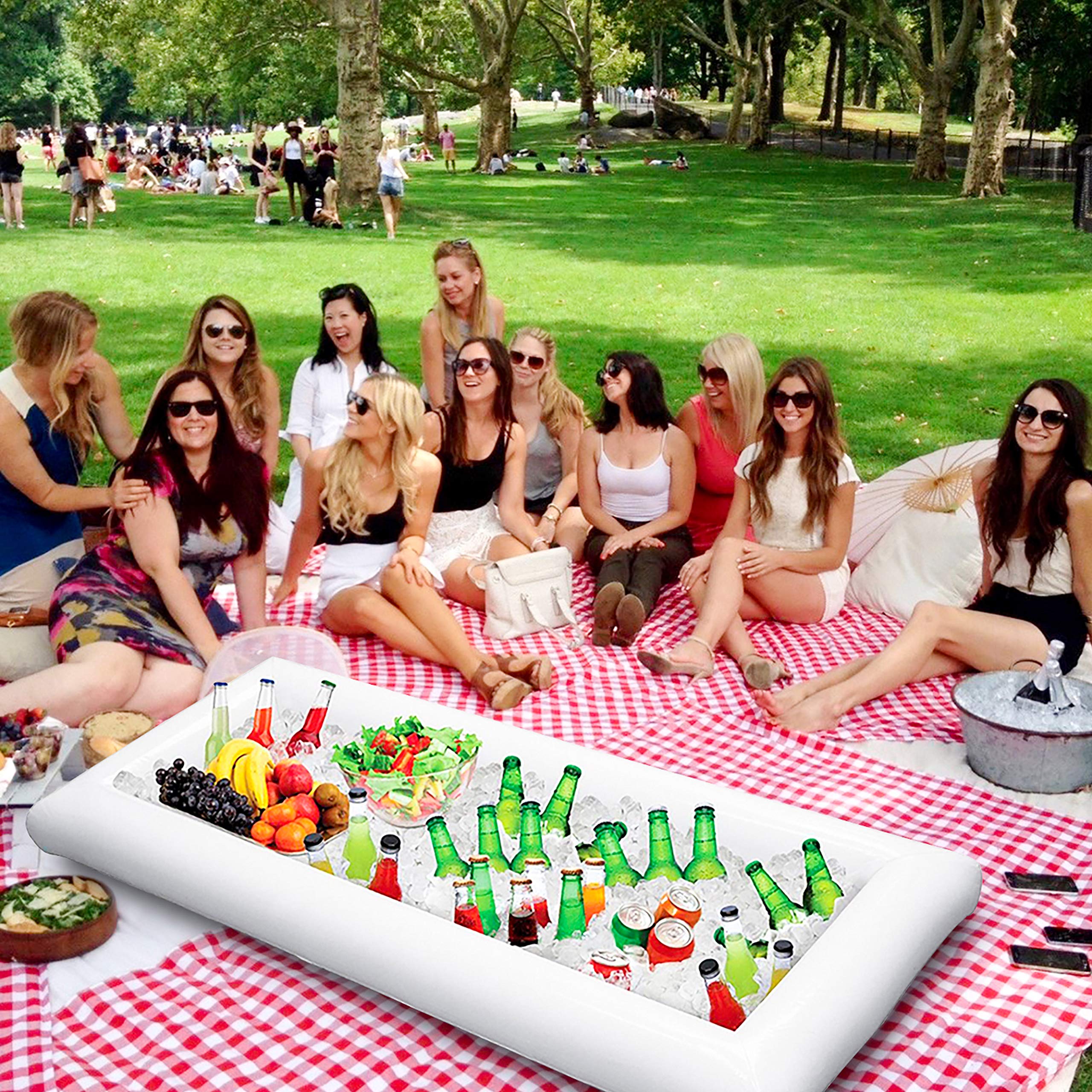 Inflatable Serving Bar Salad Ice Tray Food Drink Containers - BBQ Picnic Pool Party Supplies Buffet Luau Cooler with a Drain Plug