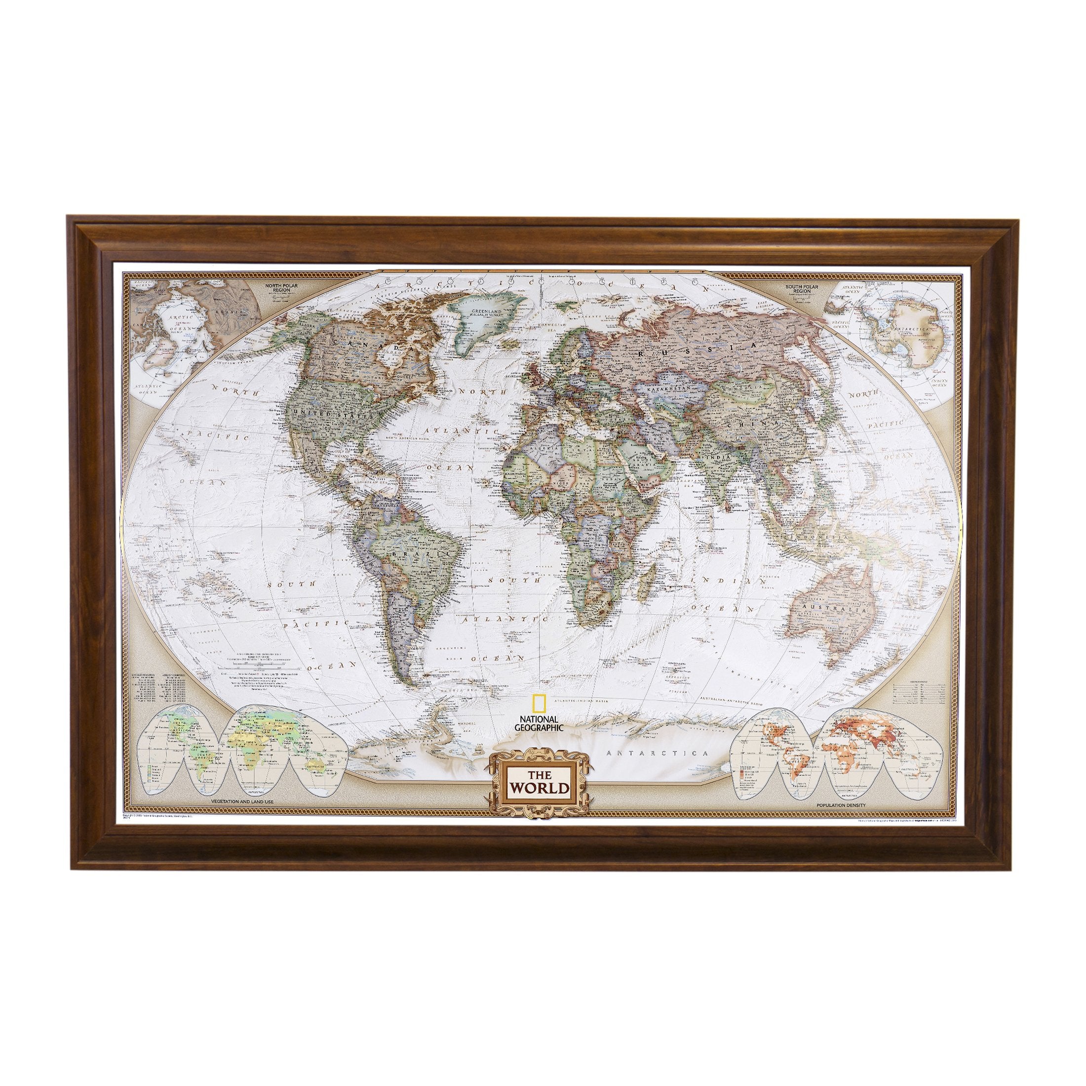 Push Pin Travel Maps - Executive World - Brown Frame Framed Pin Map For Tracking Your Travels - 27.5'' X 39.5'' - 8 Handcrafted