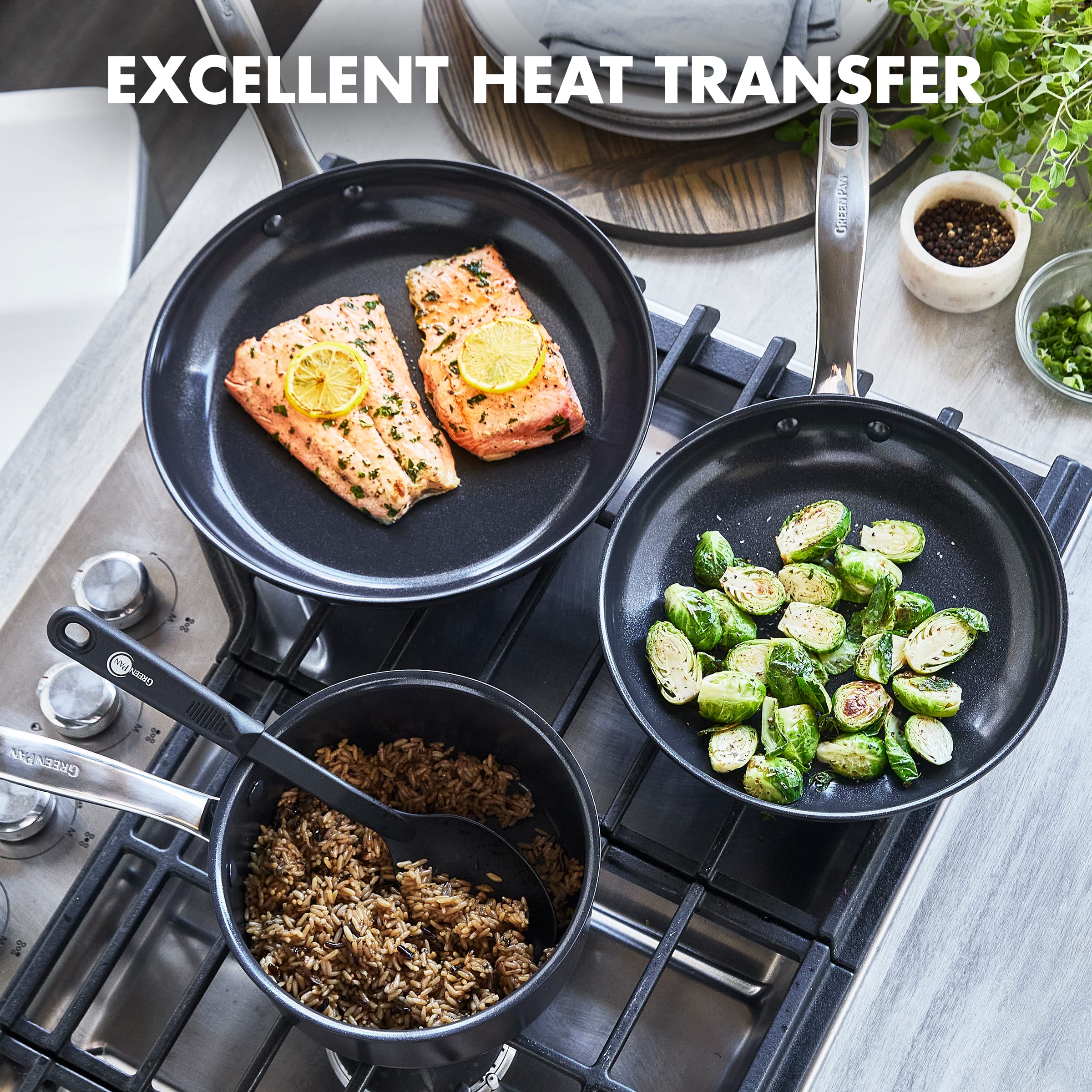 Greenpan Chatham Prime Midnight Hard Anodized Healthy Ceramic Nonstick, 5 Piece Cookware Pots And Pans Set, Mixed Cooking Utensi