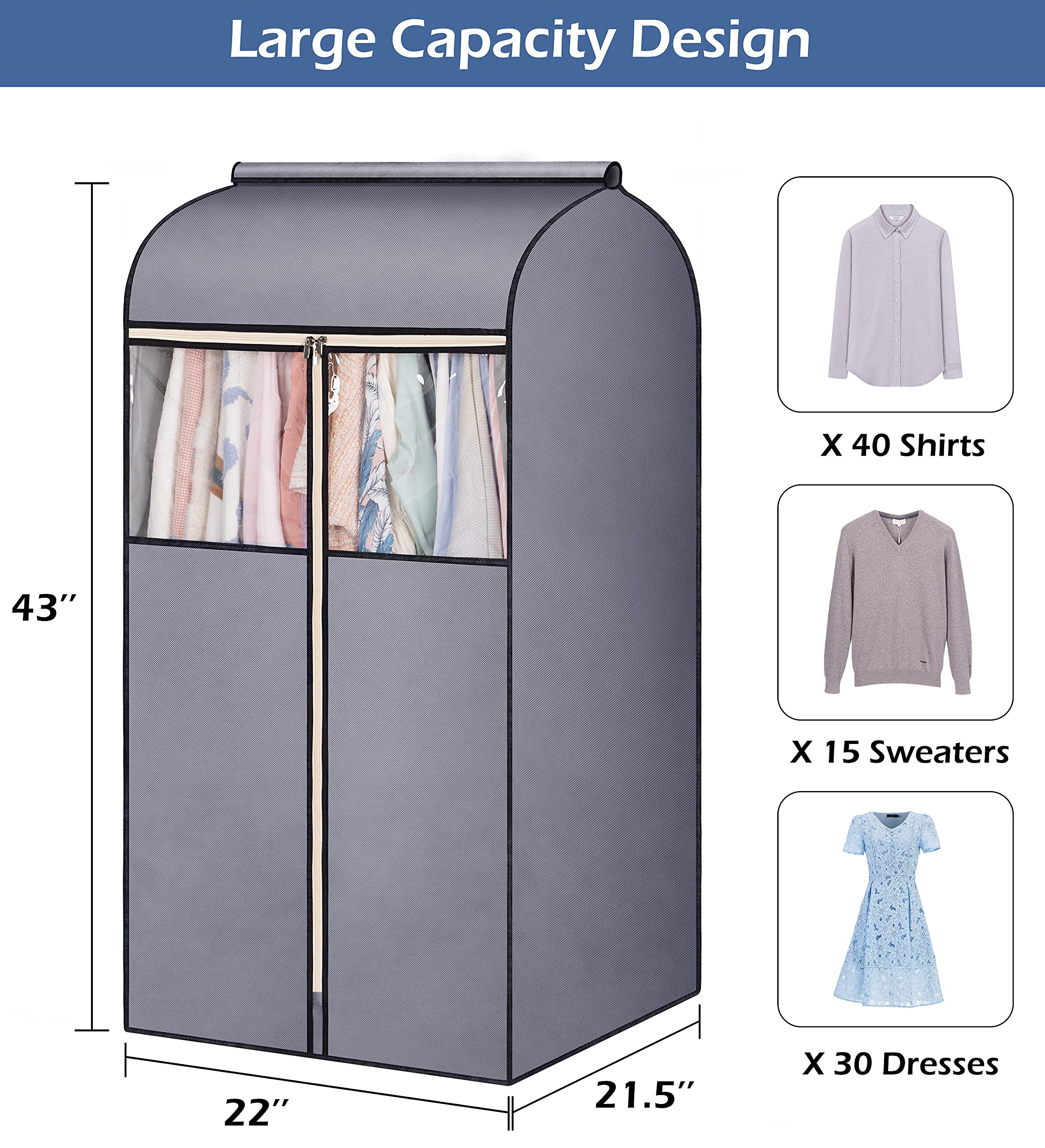Sleeping Lamb 43'' Garment Bags For Closet Storage With Zippers Completely Closed Wardrobe For Hanging Clothes Suits Coats Cover