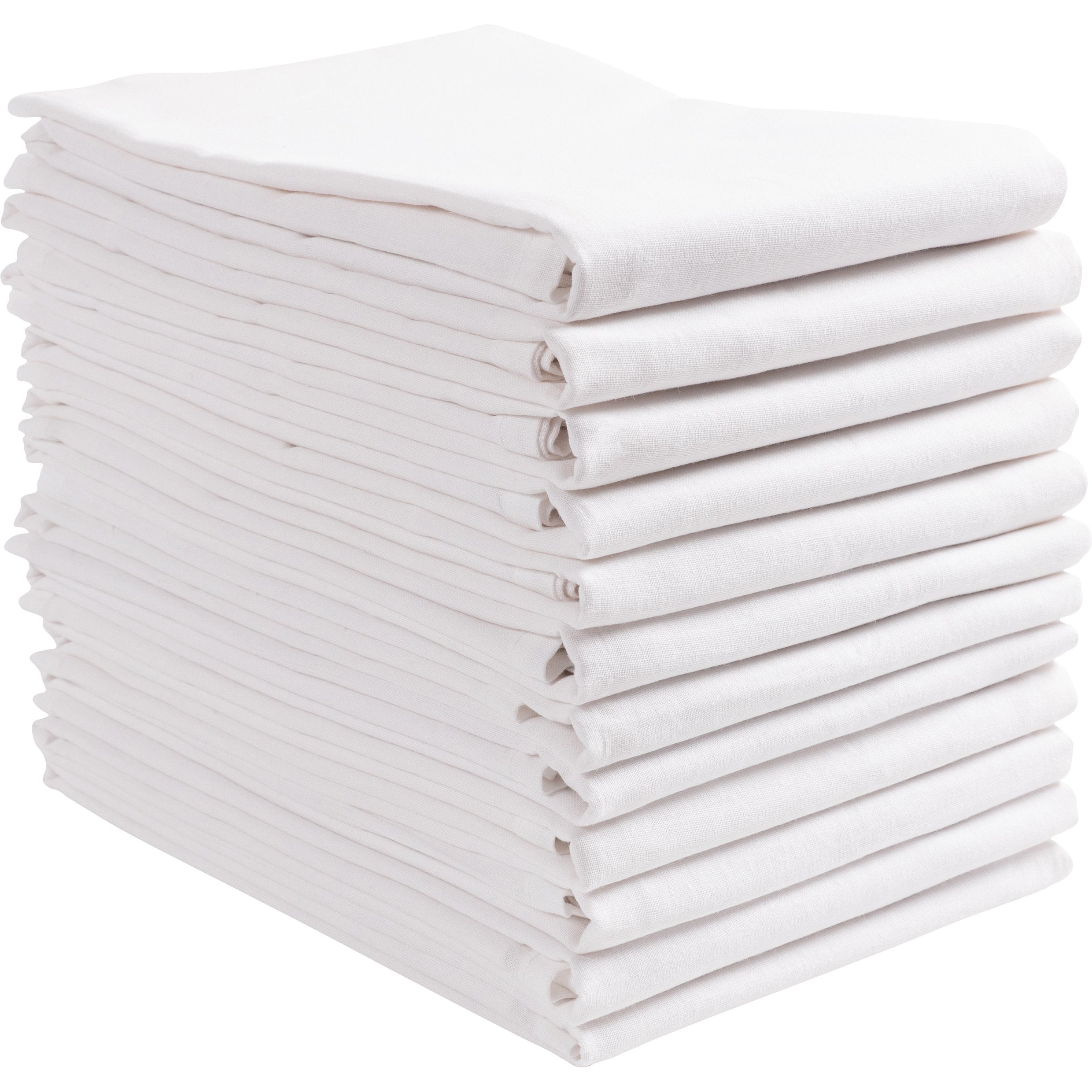 Kaf Home Set Of 12 White Flat Flour Sack Embroidery/Craft Kitchen Towels, 100-Percent Cotton, Lightweight, Thin, Absorbent, Extr