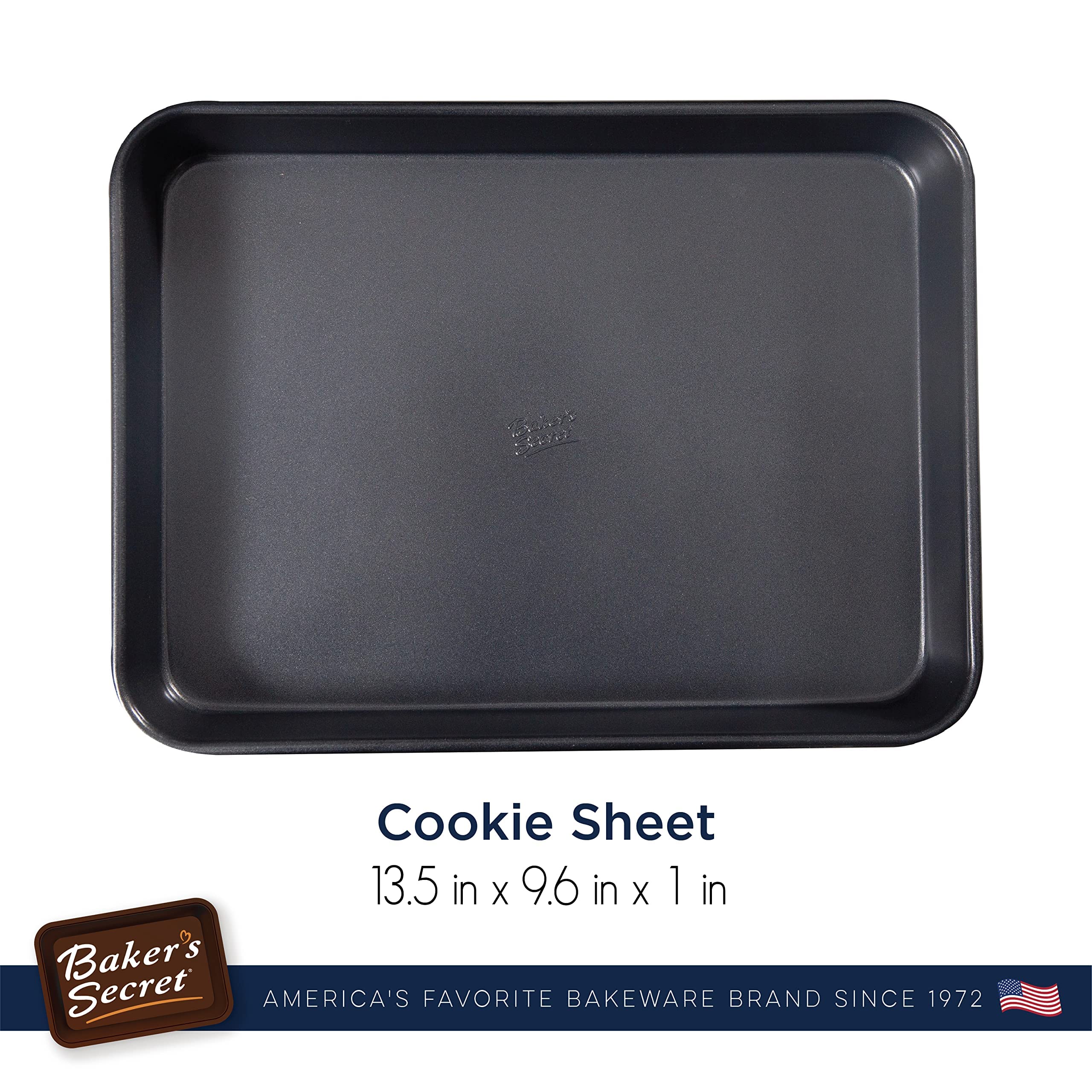 Baker's Secret Nonstick Cookie Sheet 13"x9", Carbon Steel, Dark Gray, Model BS10073-S, Advanced Bakeware Baking Accessories