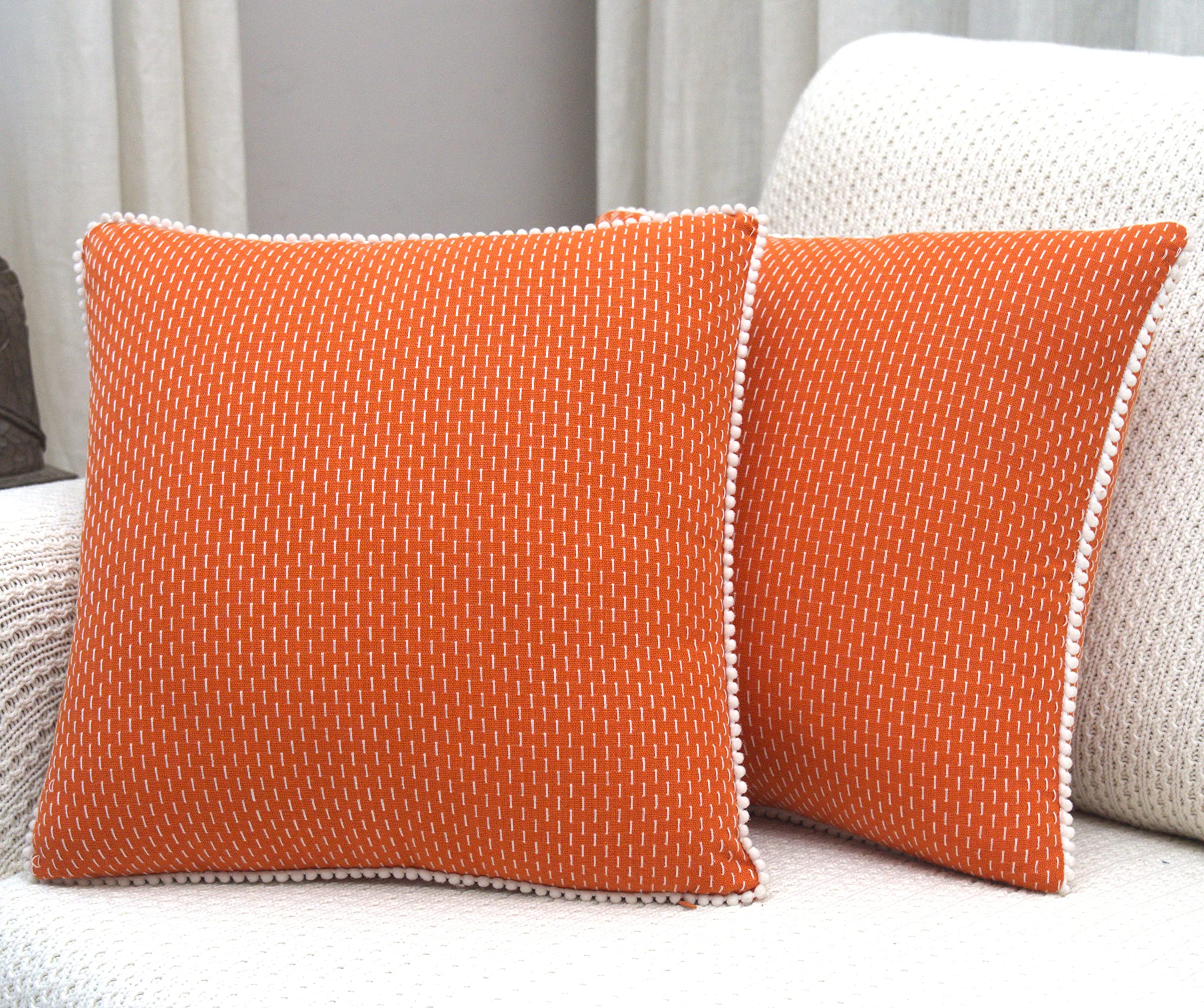 Mosey Orange Cushion Covers 18 Inch X 18 Inch | Set Of 2 | 100% Cotton | Boho Theme Cushion Covers | Sofa Throw Pillow Covers 18