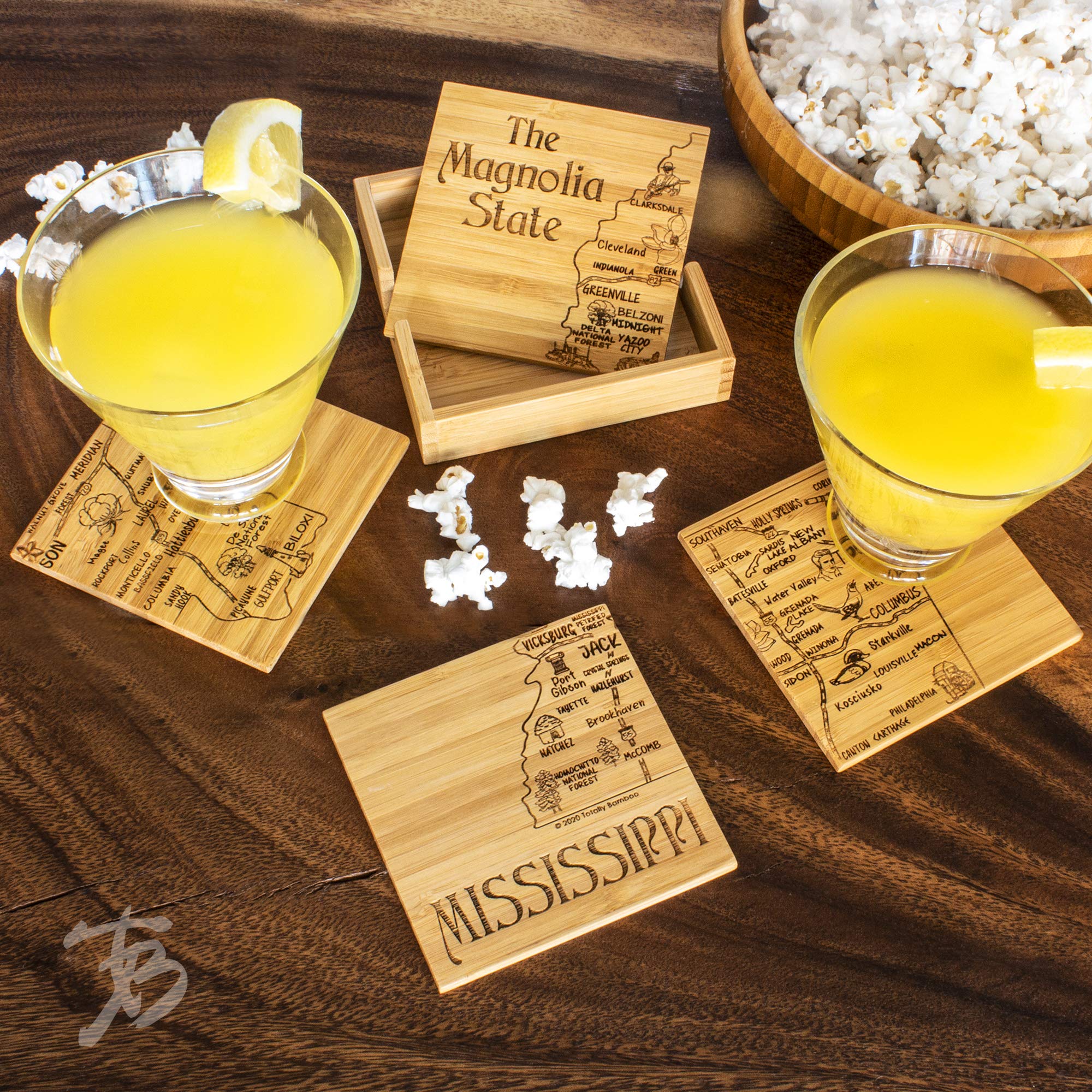 Totally Bamboo Mississippi State Puzzle 4 Piece Bamboo Coaster Set With Case