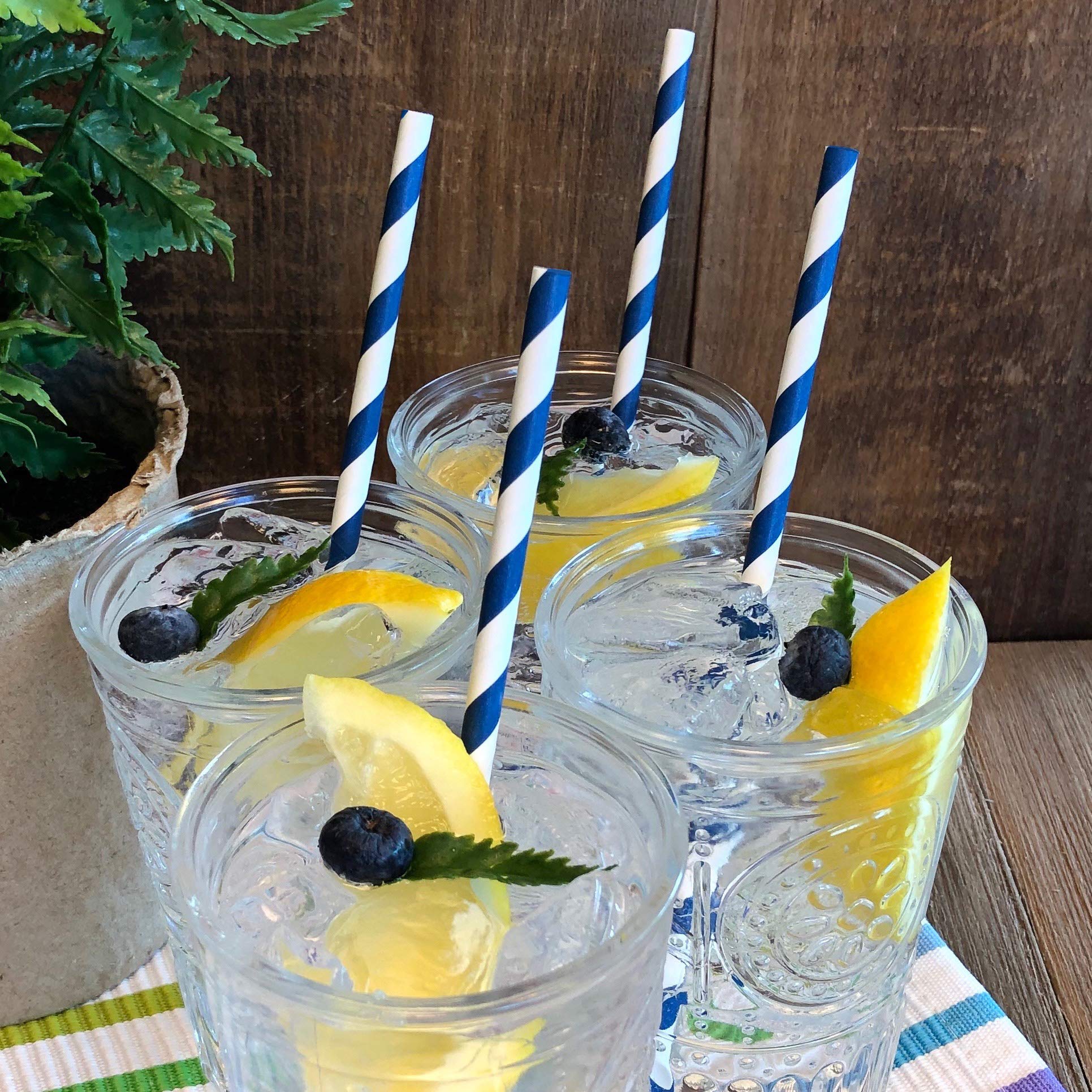 Paper Straws - Navy Blue And White - Stripe Chevron Polka Dot - 7.75 Inches - 100 Pack - Outside The Box Papers Brand