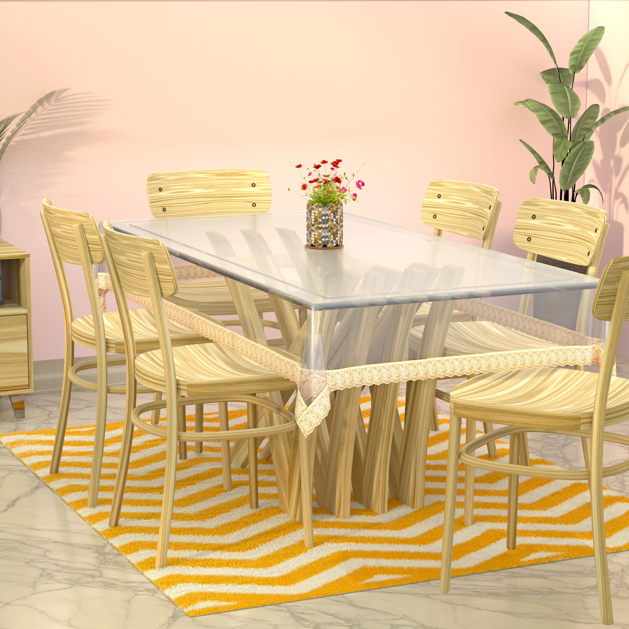 Kuber Industries Pvc 6 Seater Transparent Dining Table Cover - Gold,Ctcompst01