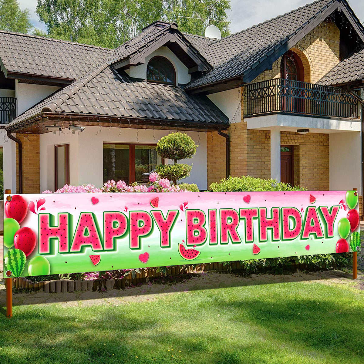 Katchon, Large Watermelon Birthday Banner - 120X20 Inch | One In A Melon Party Decorations | Watermelon Yard Banner, Watermelon