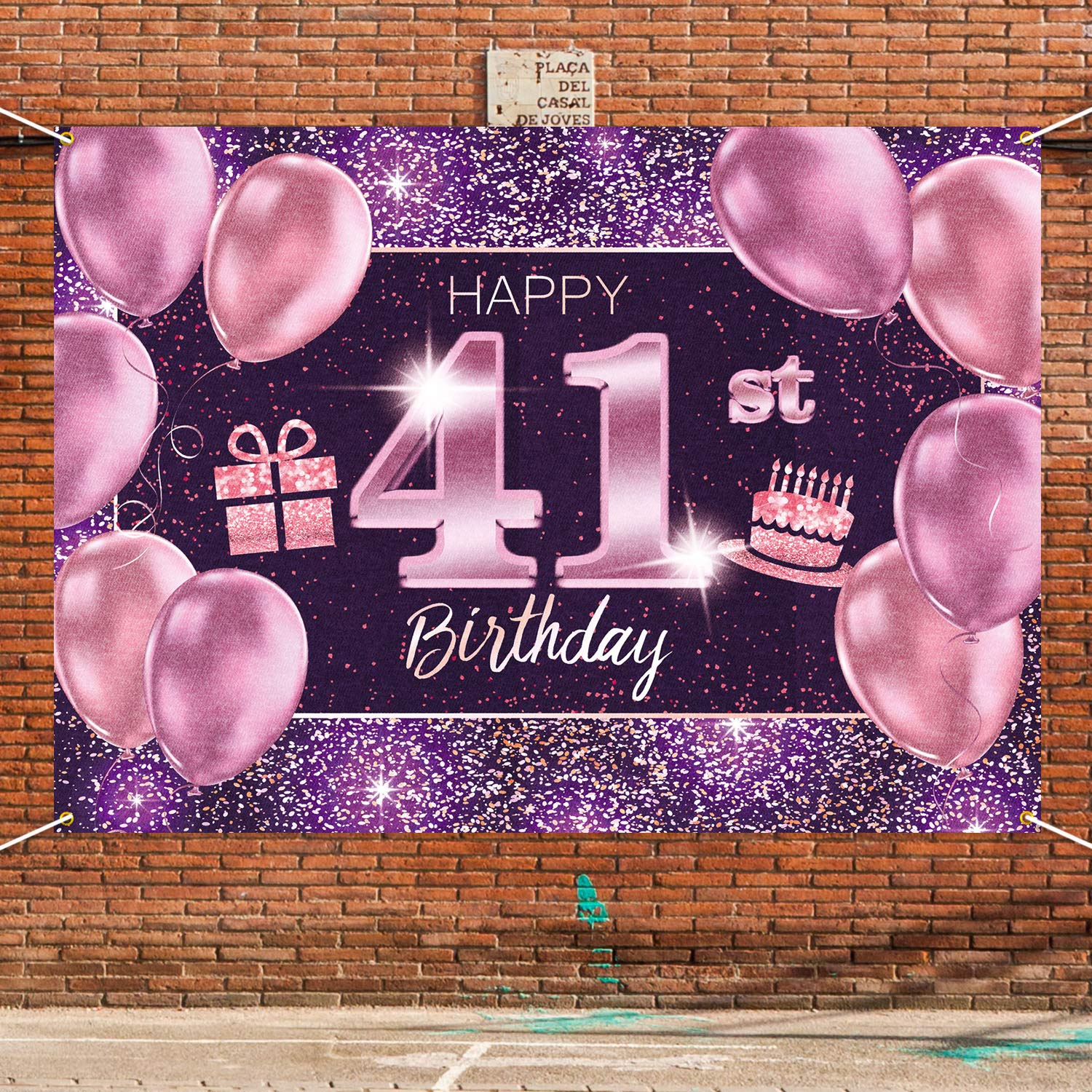 PAKBOOM Happy 41st Birthday Banner Backdrop - 41 Birthday Party Decorations Supplies for Women - Pink Purple Gold 4 x 6ft