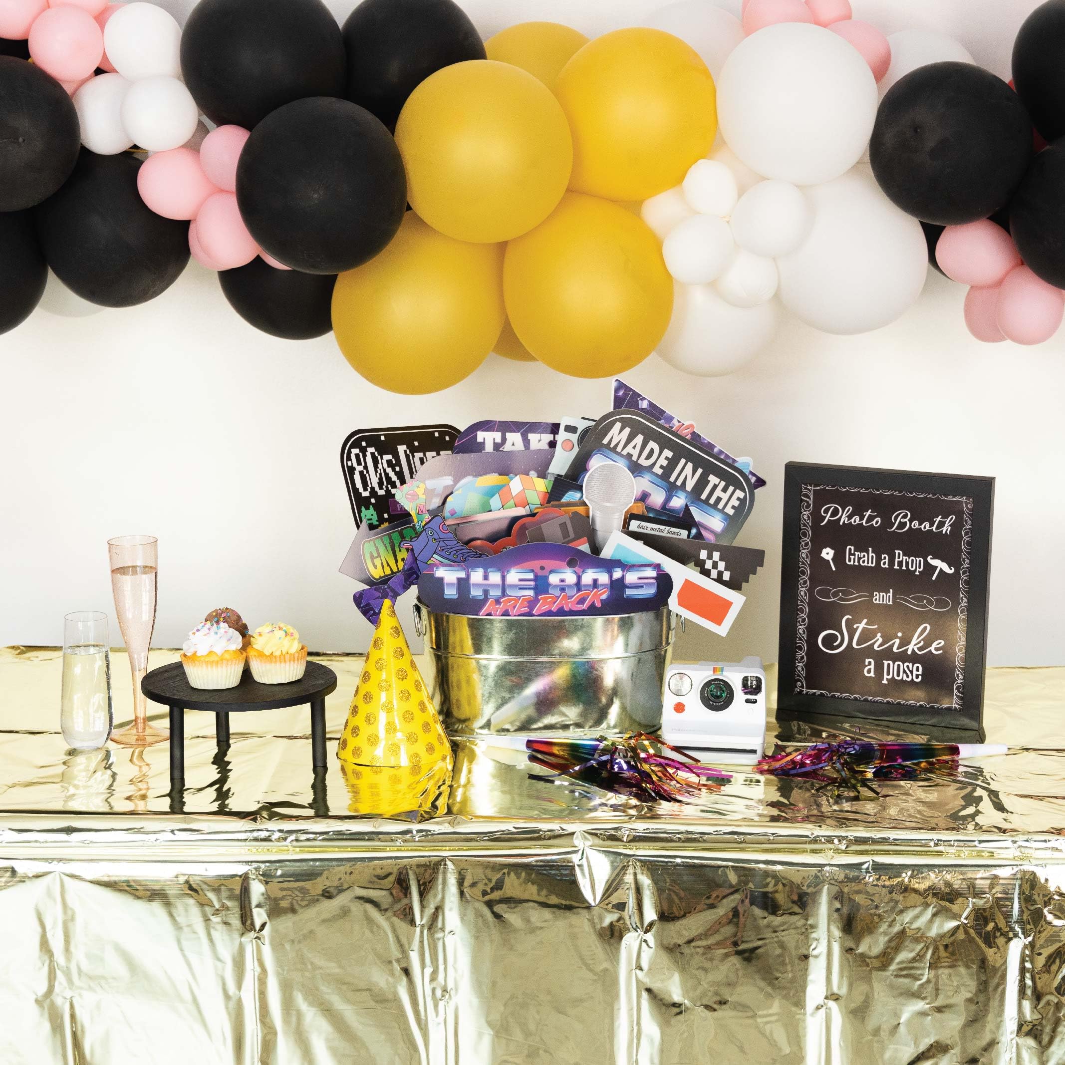 80s Photo Booth Props - 41-pc Photo Prop Kit with 8 x 10-Inch Sign  60 Adhesive Pads  45 Sticks - 80s Decorations - 80s Theme Party Decorations - 80's Theme Party Supplies