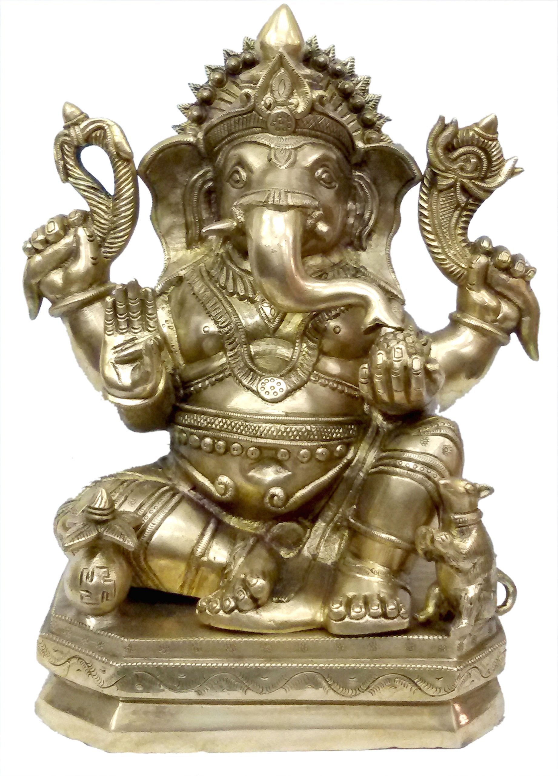Kalarambh Brass Ganesha/Ganesh/Ganpati Idol Murti Statue For Home Pooja Puja Mandir Decor Collectible Handicraft Art, Yellow, 10
