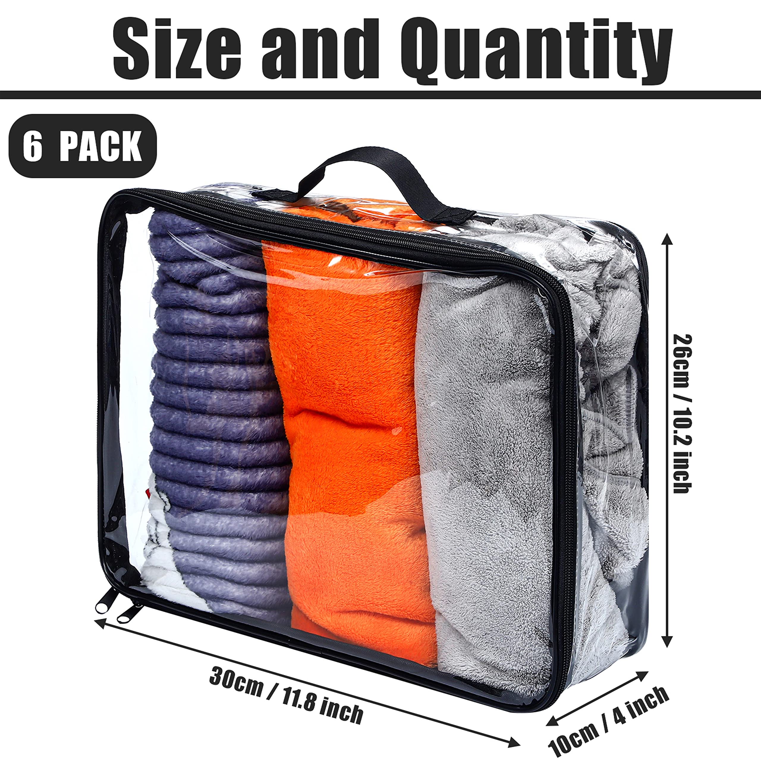 6 Pieces Large Clear Travel Packing Cube Clear Vinyl Zippered Storage Bags See Through Moving Bag Pvc Multipurpose Pouch With Ha