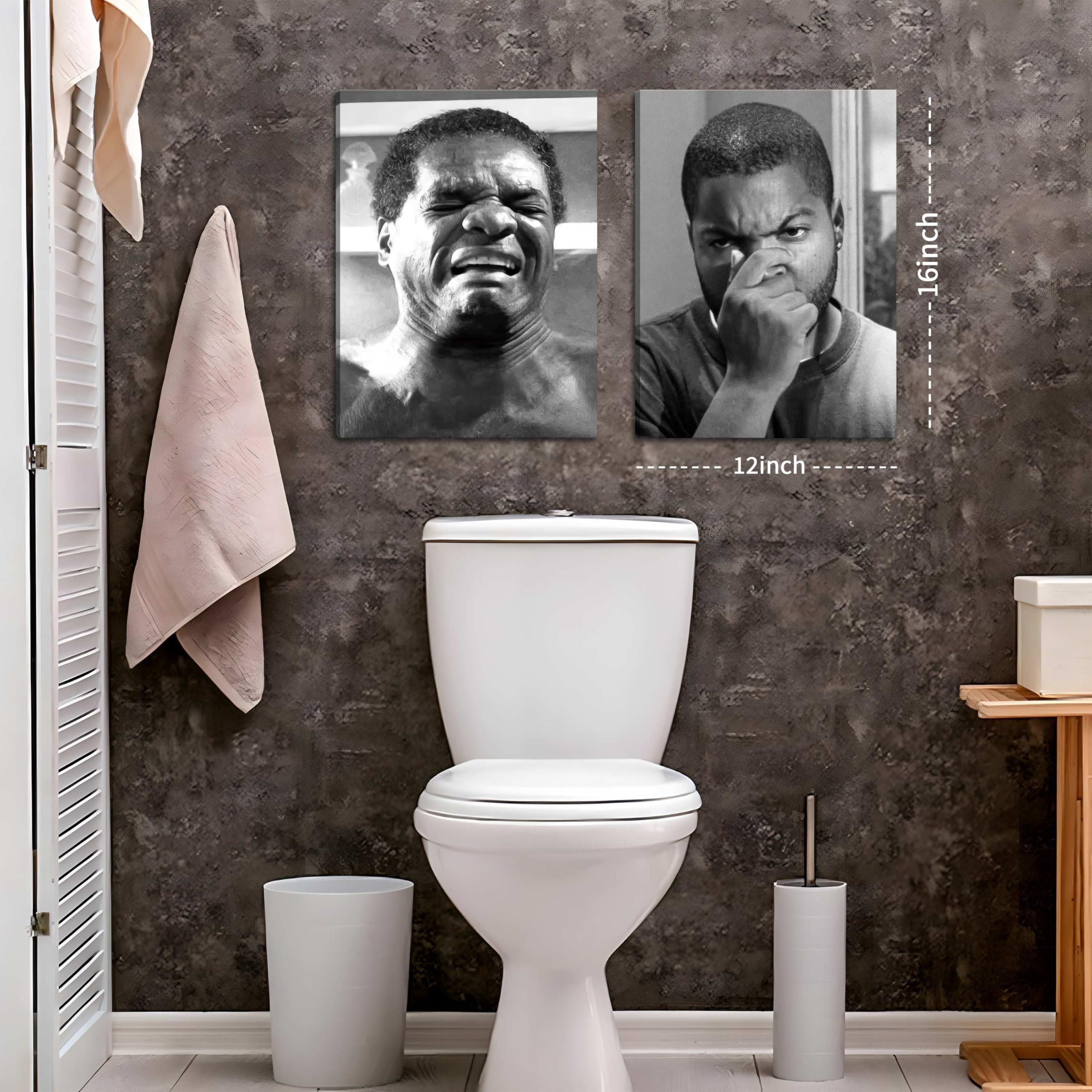 Framed Funny Bathroom Canvas Wall Art Set Of 2 - Black And White Vintage Comedy Movies Posters, Funny Toilet Humour Smell Wall D