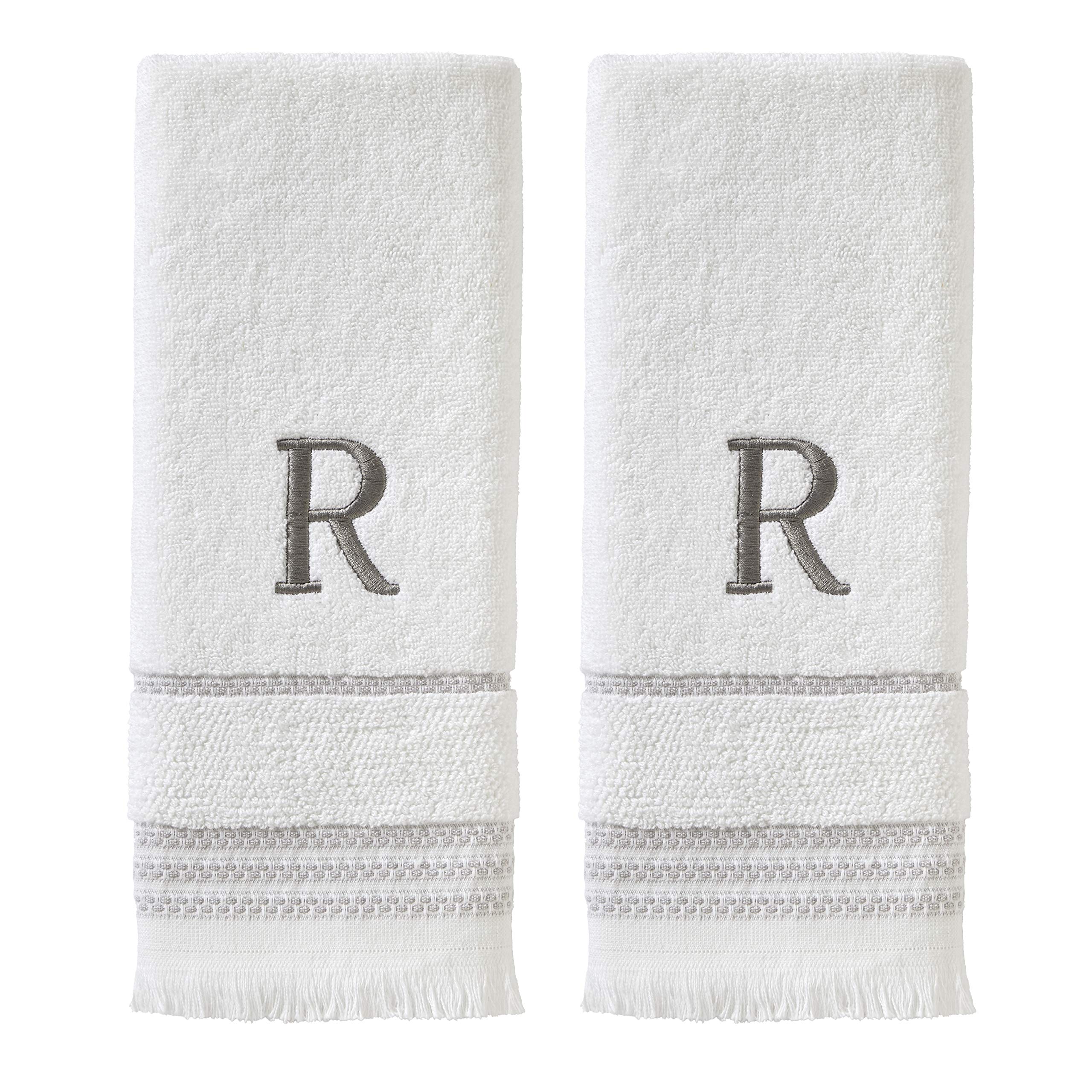 Skl Home Casual Monogram Hand Towel Set, R, 16X26, White 2 Count