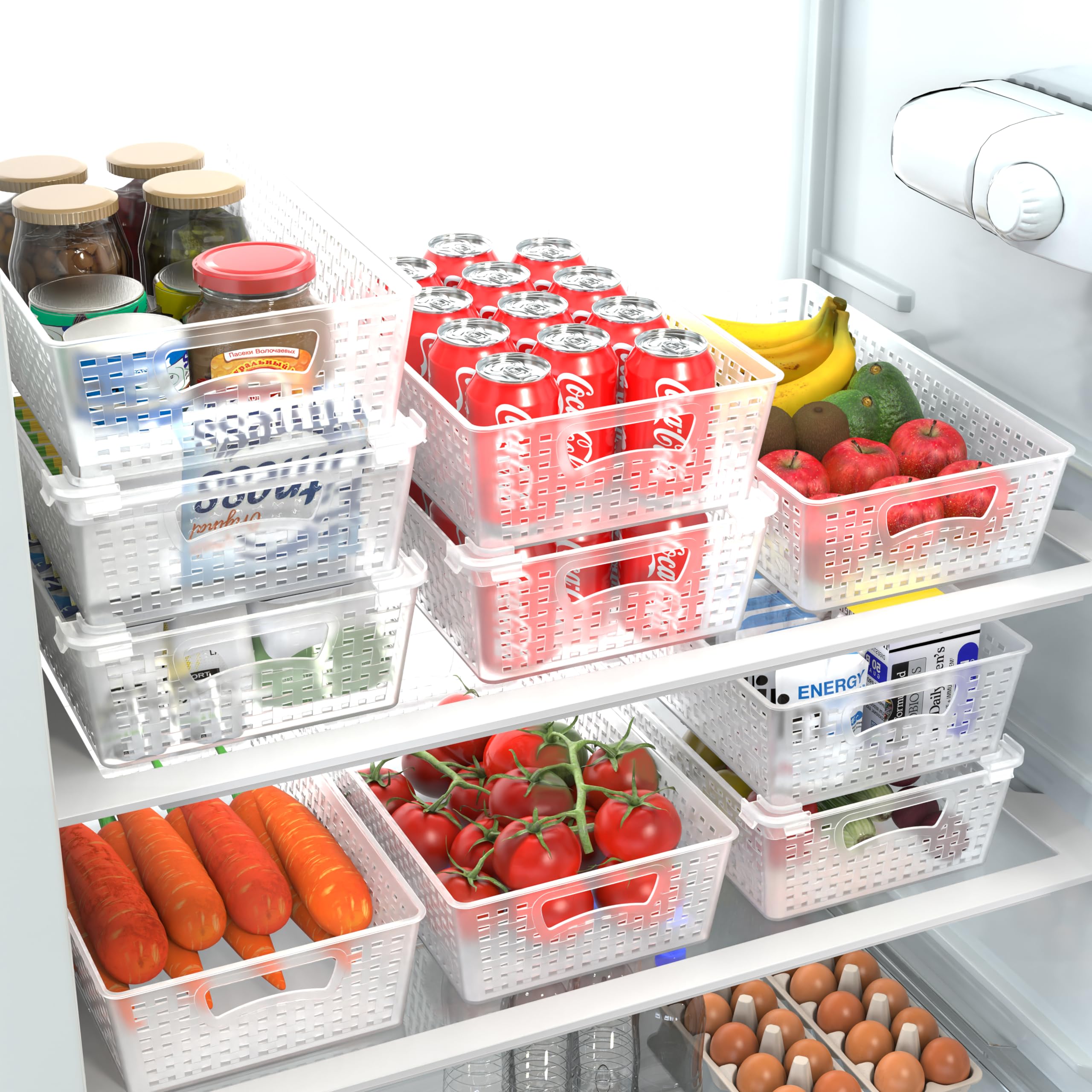 Simple Houseware Stackable Plastic Woven Basket Organizer, 6 Pack, 14.5'' X 8.5'' X 3.5'', Clear