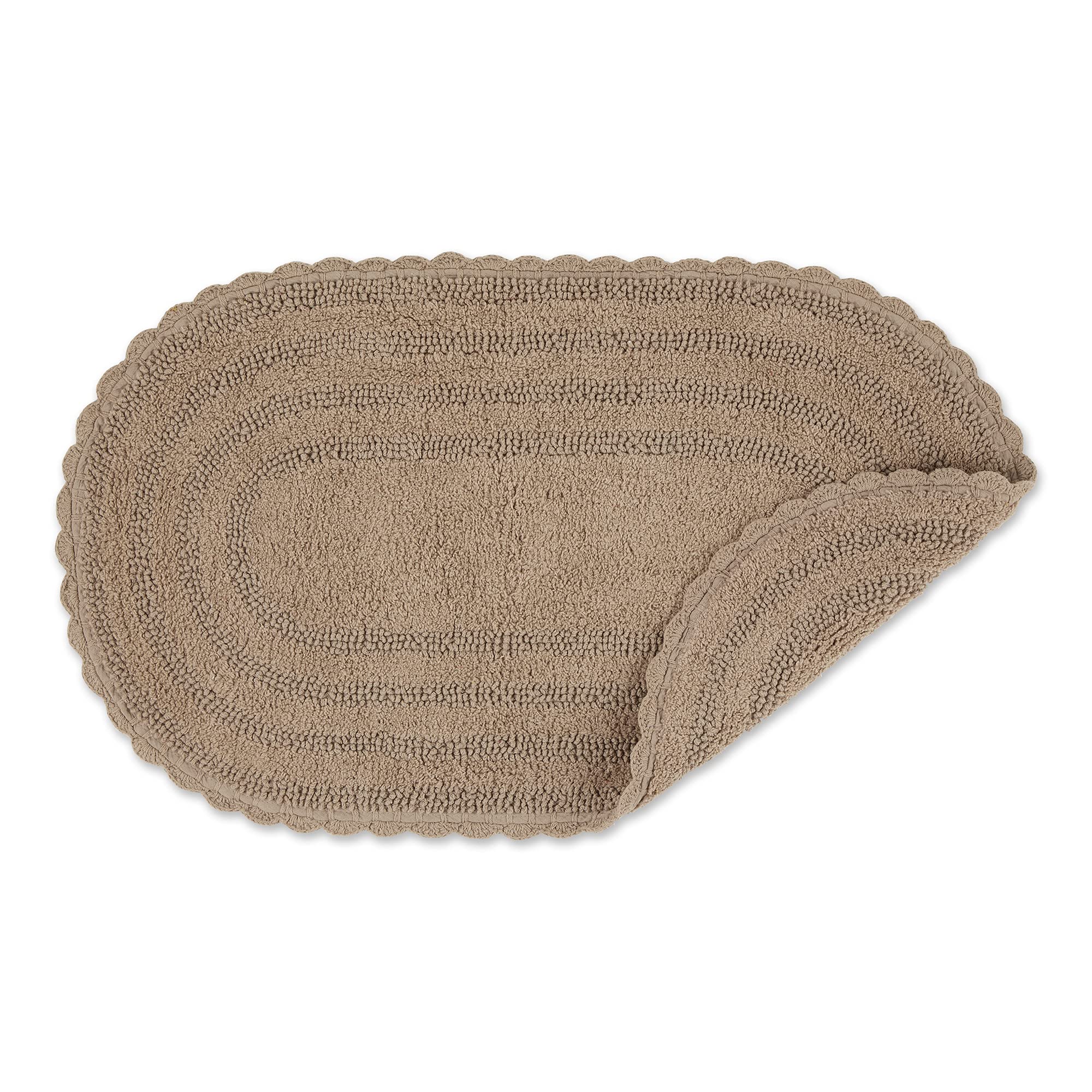 Dii Crochet Collection Reversible Bath Mat, Large Oval, 21X34, Stone