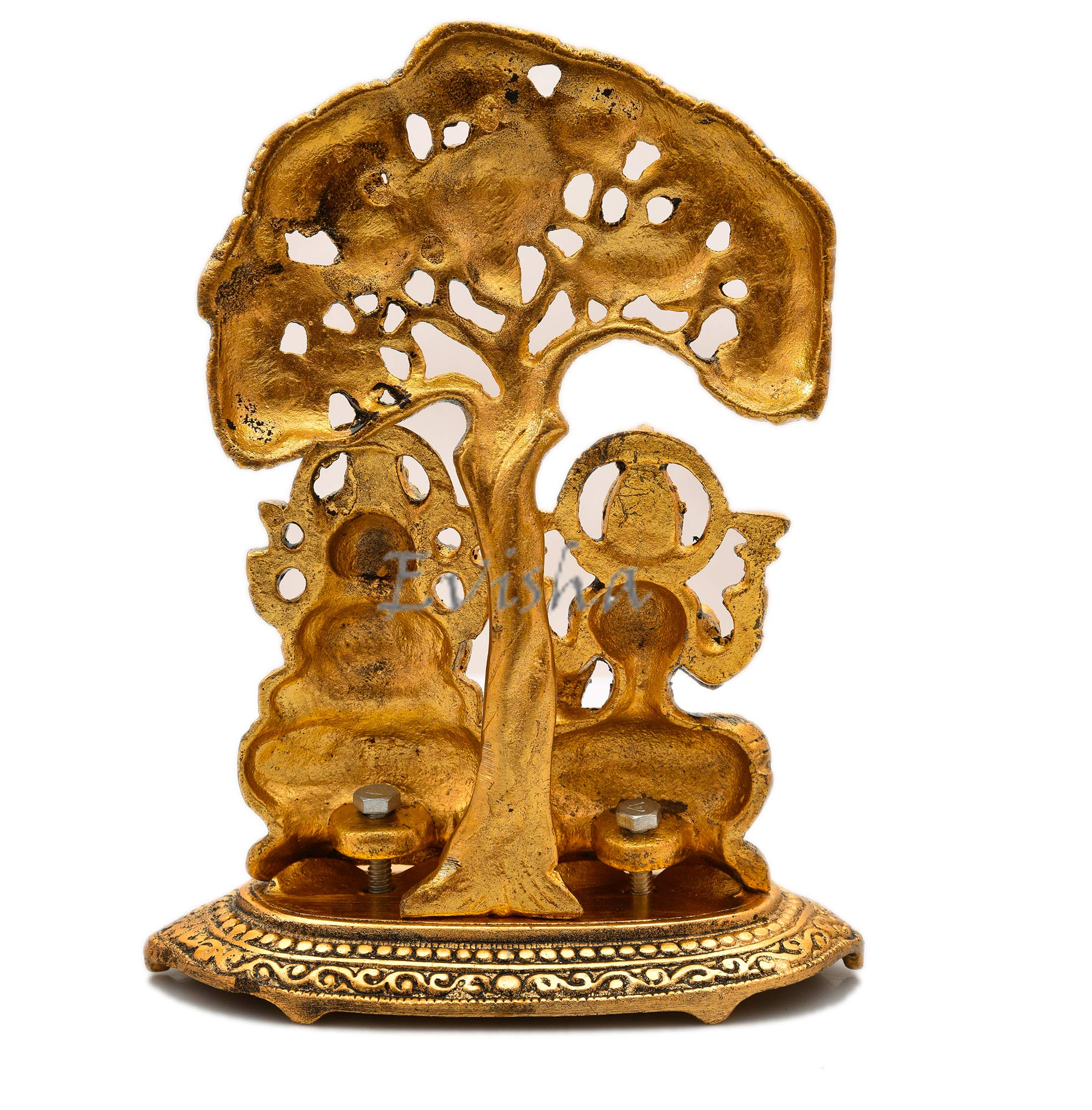Evisha Lord Ganesh | Ganesha And Lakshmi | Laxmi Under Tree Golden Brass Statue Antique Finish Ganpati Lakshmi Indian Hindu Temp