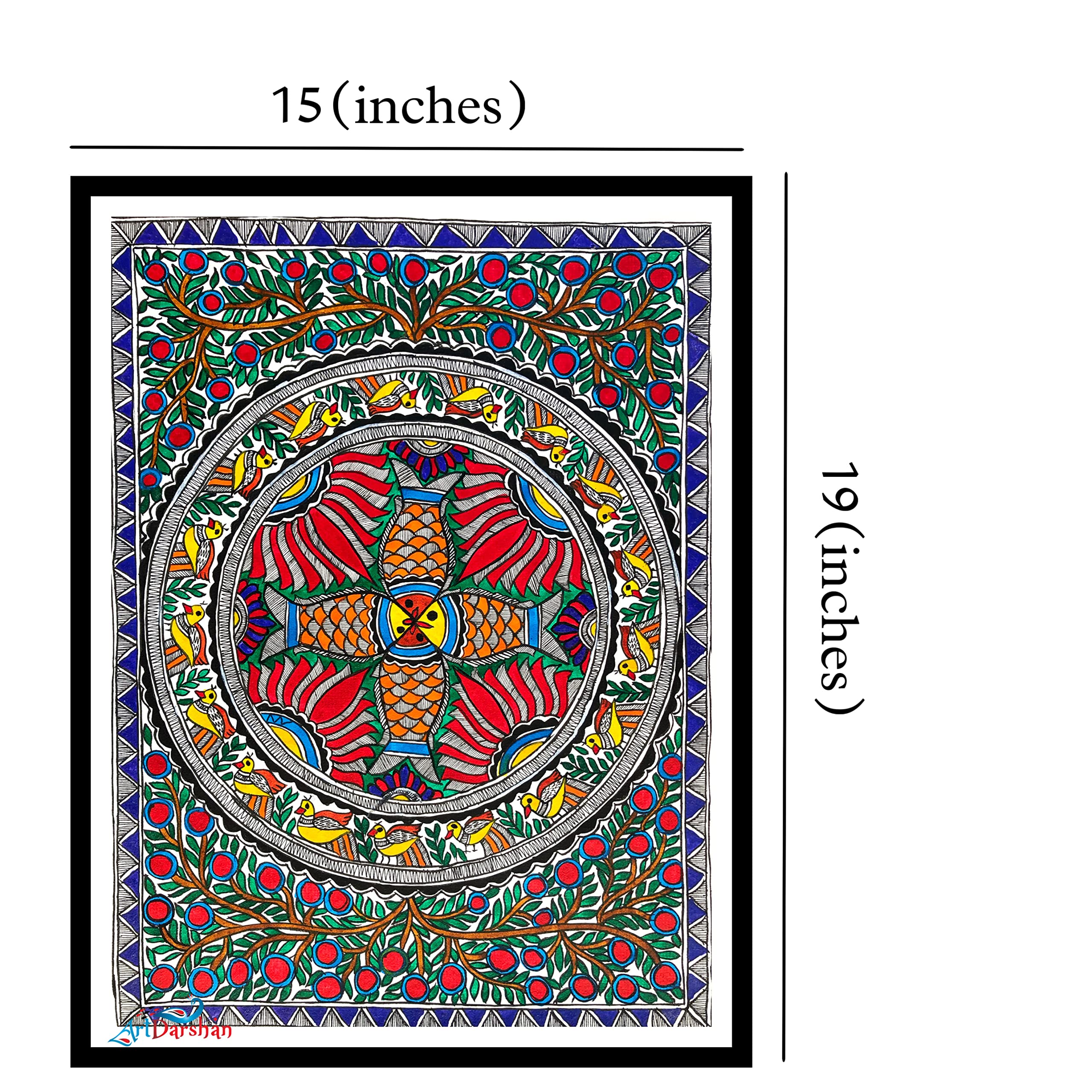 Artdarshan Framed Madhubani Painting | Traditional Madhubani Art | Handmade Khadi Sheet With Natural Colors | Home Decor