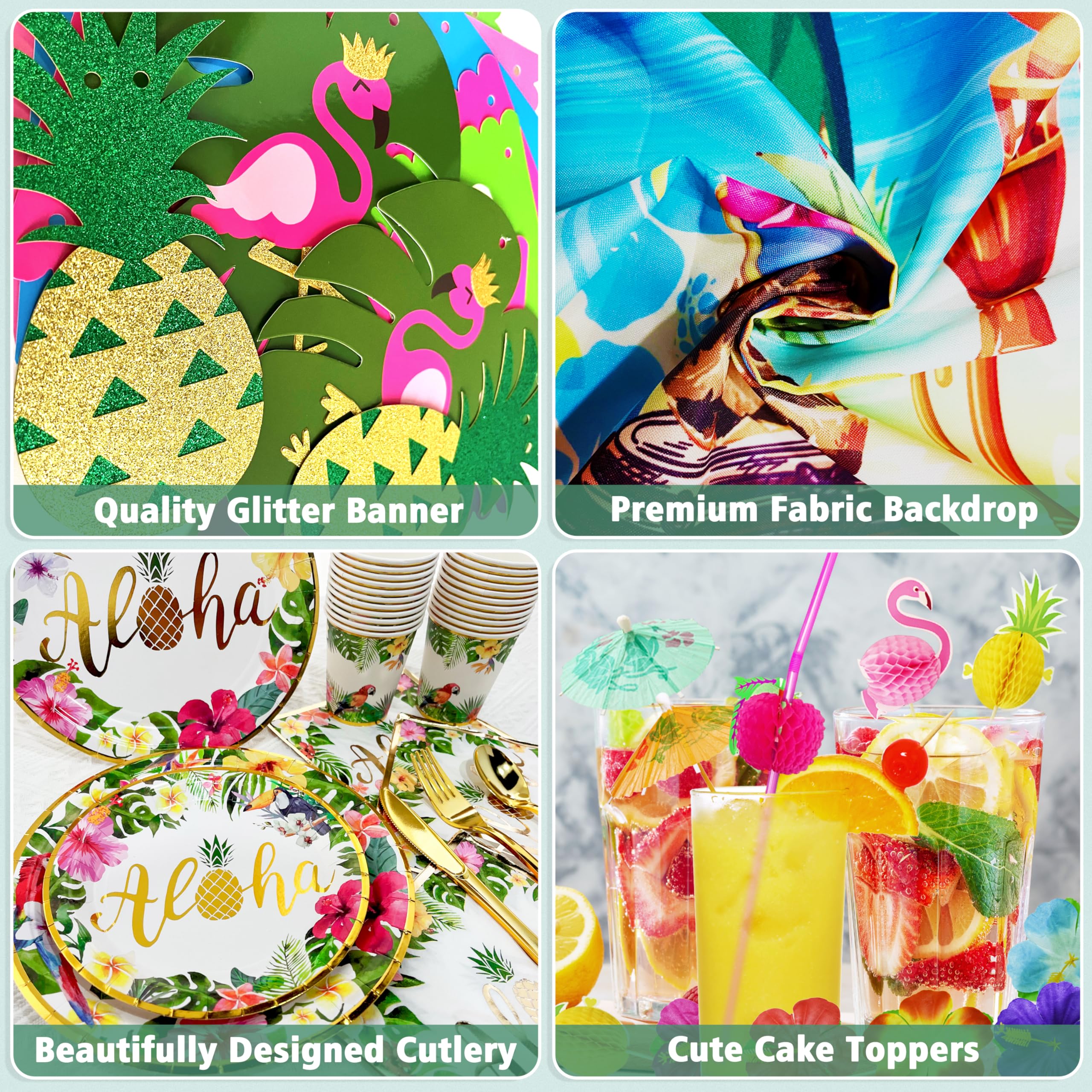 Luau Birthday Party Decorations 321Pcs Hawaiian Tropical Aloha Party Supplies For Summer Beach Holiday Disposable Dinnerware Set