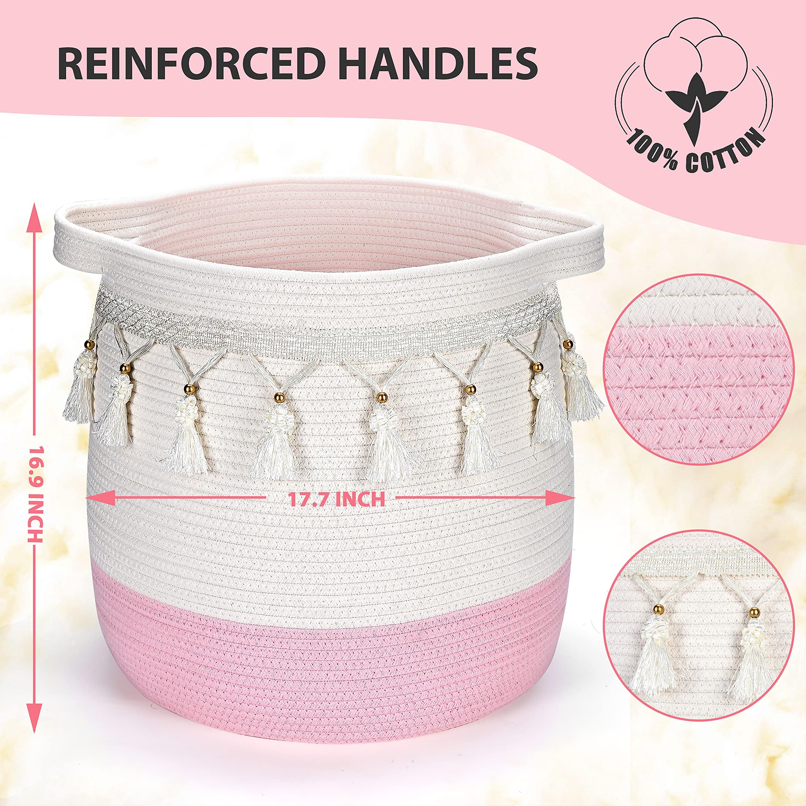 Childishness Ndup Large Cotton Rope Basket, Tassel Woven Storage Basket For Toy, Laundry And Blanket Organizer Basket, Round Ham