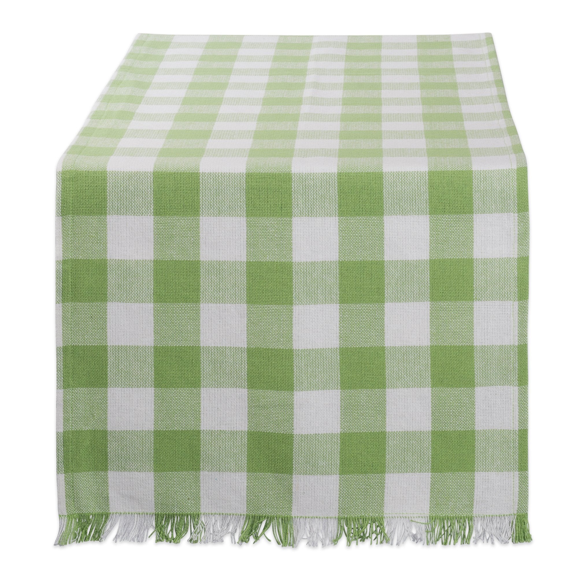 Dii Heavyweight Fringed Check Tabletop Collection, Table Runner, 14X108, Bright Green