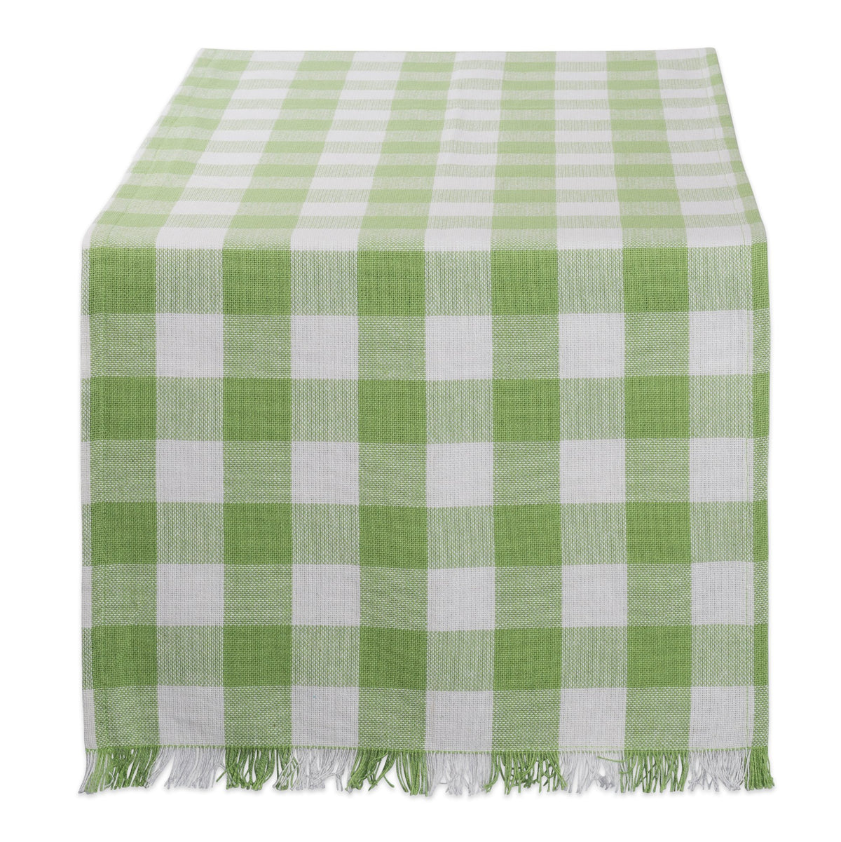 Dii Heavyweight Fringed Check Tabletop Collection, Table Runner, 14X108, Bright Green