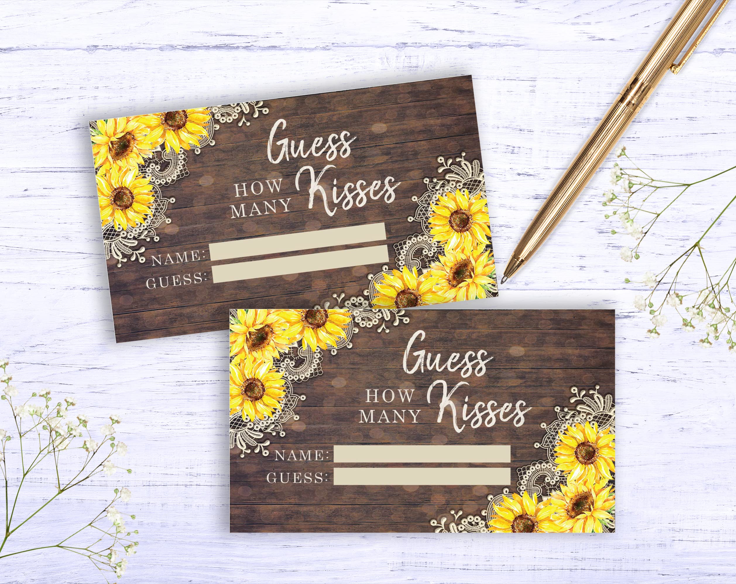 Your Main Event Prints Sunflower Guess How Many Kisses Game Sign And Cards - Perfect For Bridal Showers And Weddings - 1 Self-St