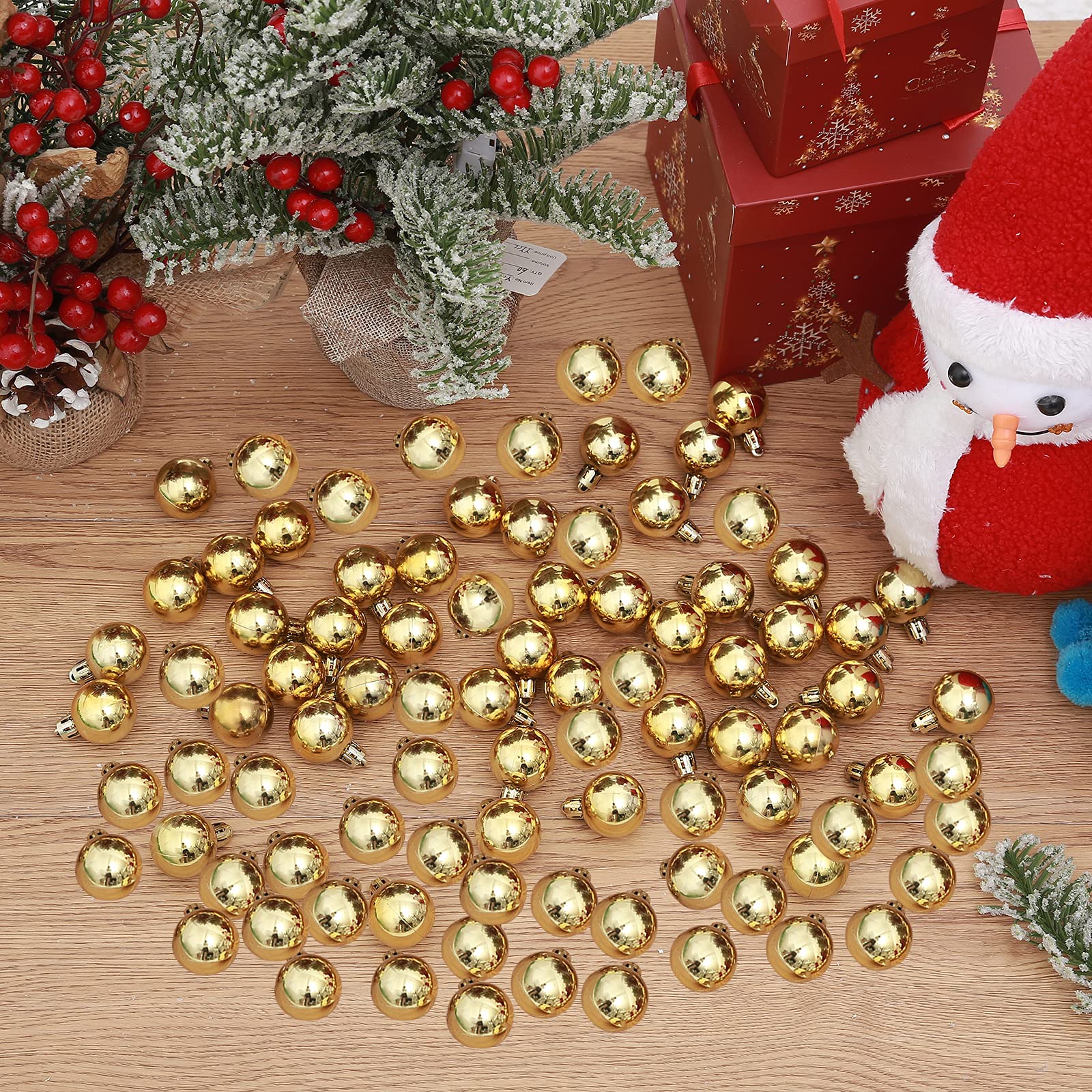 TKYGU 144pcs/1.18-Inch Christmas Ball Ornaments Gold Small Christmas Tree Balls for Xmas Holiday Wedding Party Decoration, Tree