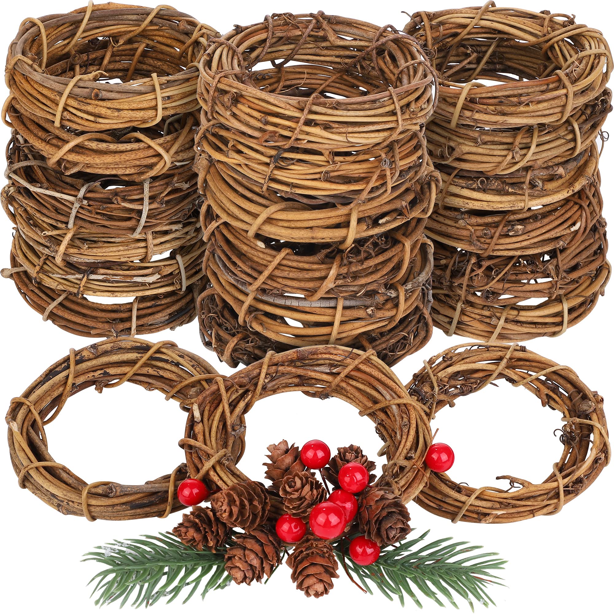 Ruisita 24 Pieces Grapevine Wreaths Vine Branch Wreath Natural Christmas Rattan Wreath Garland Decoration for Christmas Holiday 