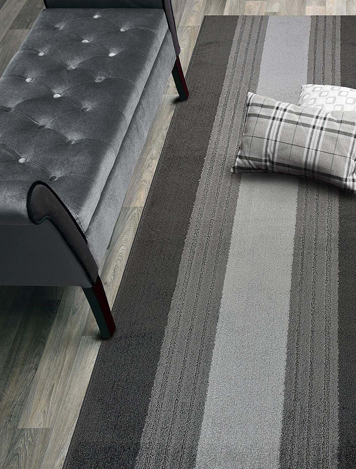 ORFA HOME Custom Size Hallway Runner Rug, Slip Resistant, 26 Inch Wide X Your Choice of Length, Lines Anthracite, 26 Inch X 6 fe