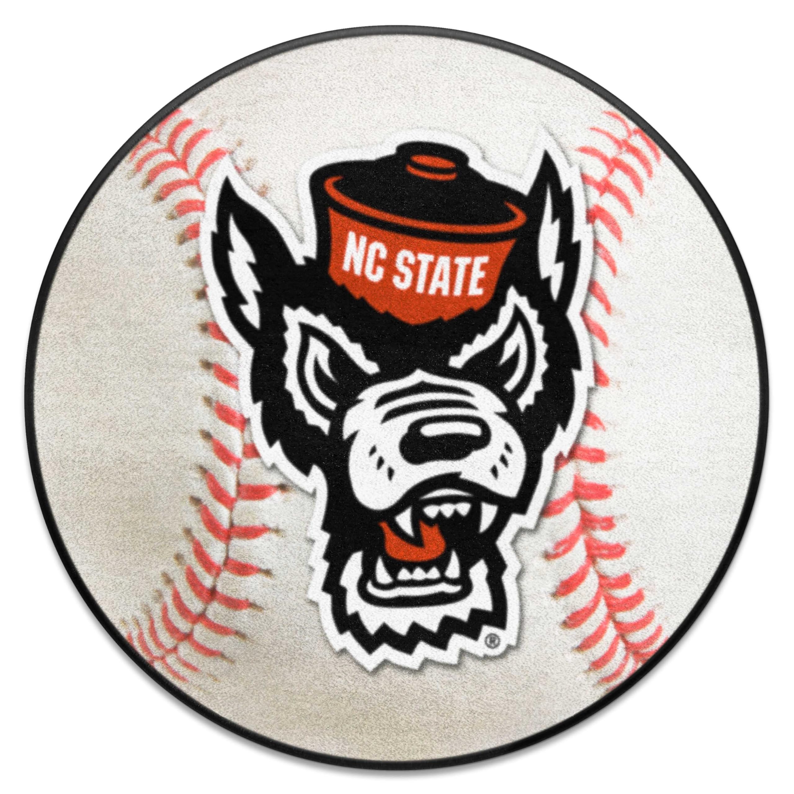 FANMATS 23978 NC State Wolfpack Baseball Shaped Accent Rug - 27in. Diameter - Wolf Head Primary Logo