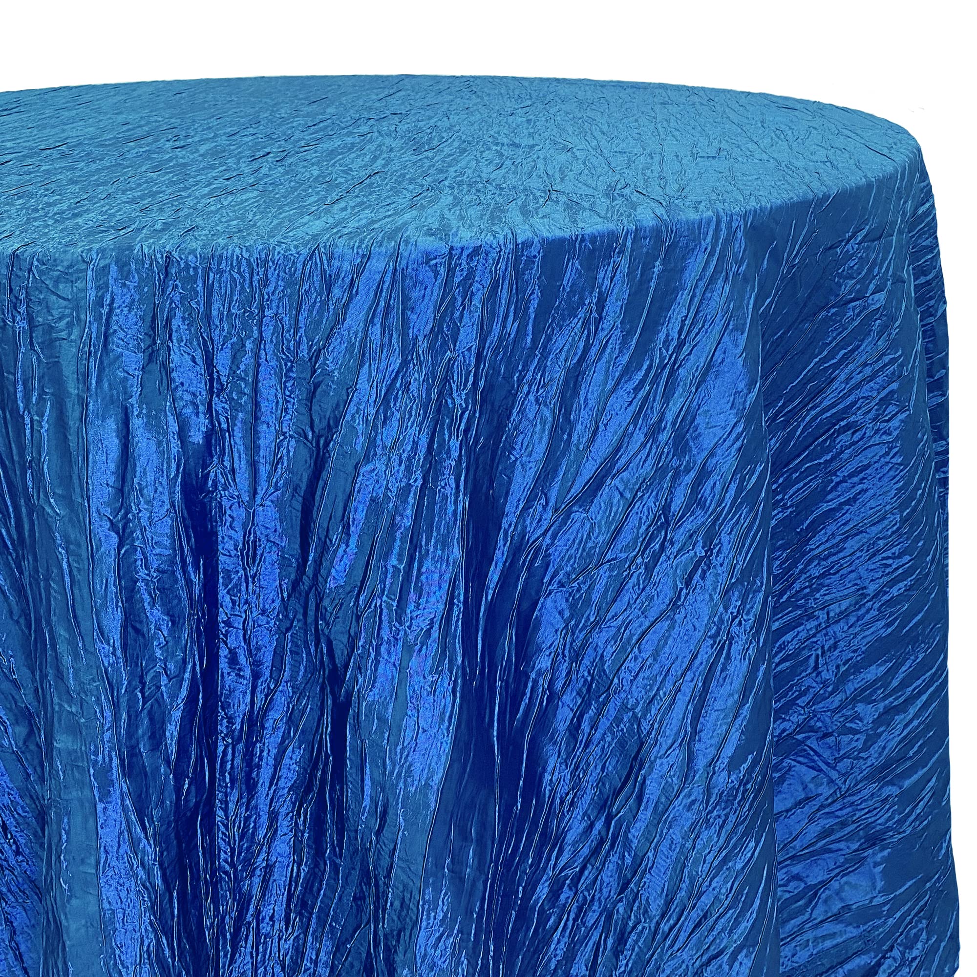 Your Chair Covers - 120 Inch Round Crinkle Taffeta Tablecloth - Royal Blue, Crushed Shiny Dining Table Cloth For Wedding Party B
