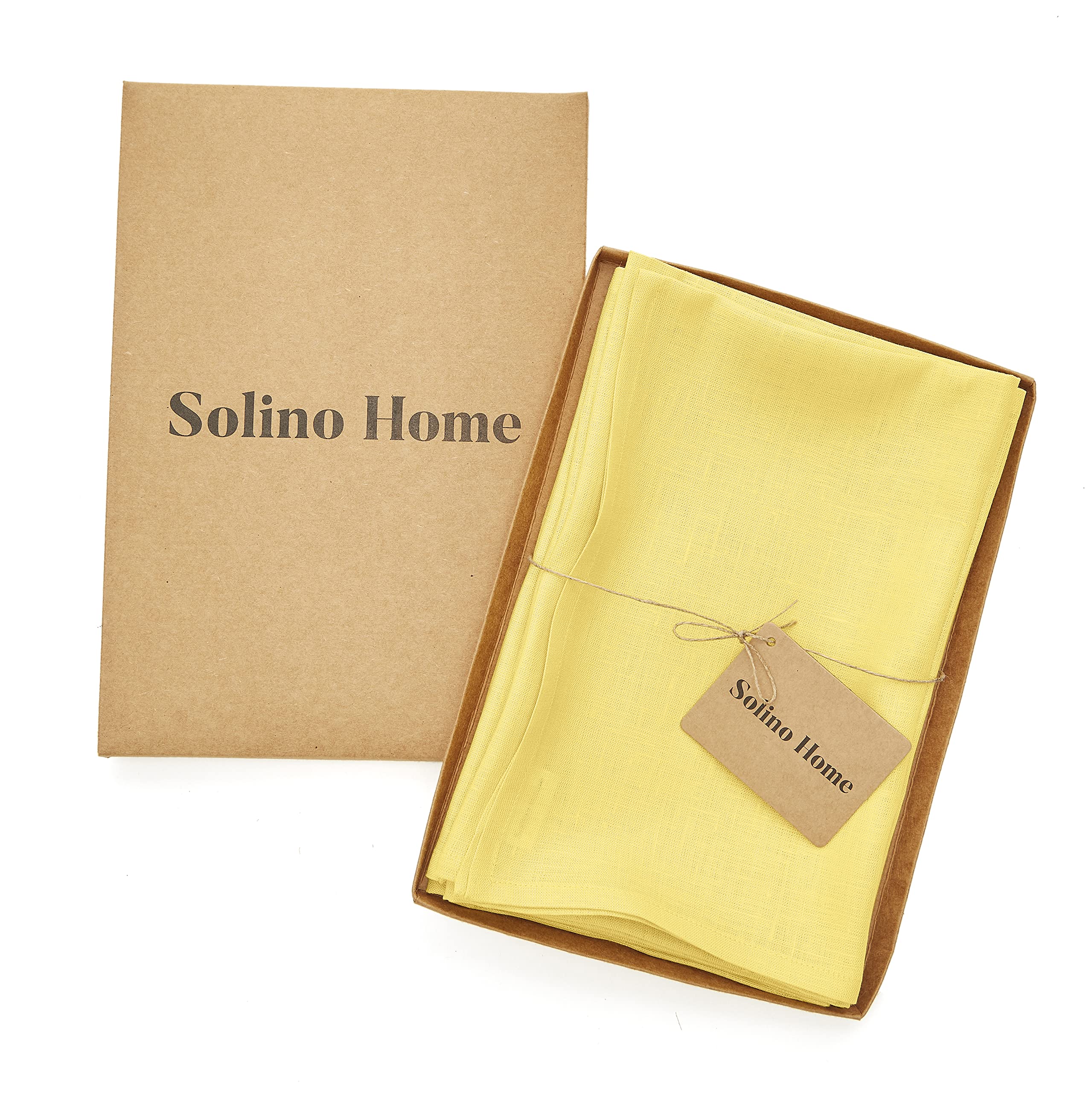 Solino Home Linen Dinner Napkins 20 X 20 Inch - 100% Pure Linen Sunshine Yellow Cloth Napkins Set Of 4 For Spring, Easter - Fete