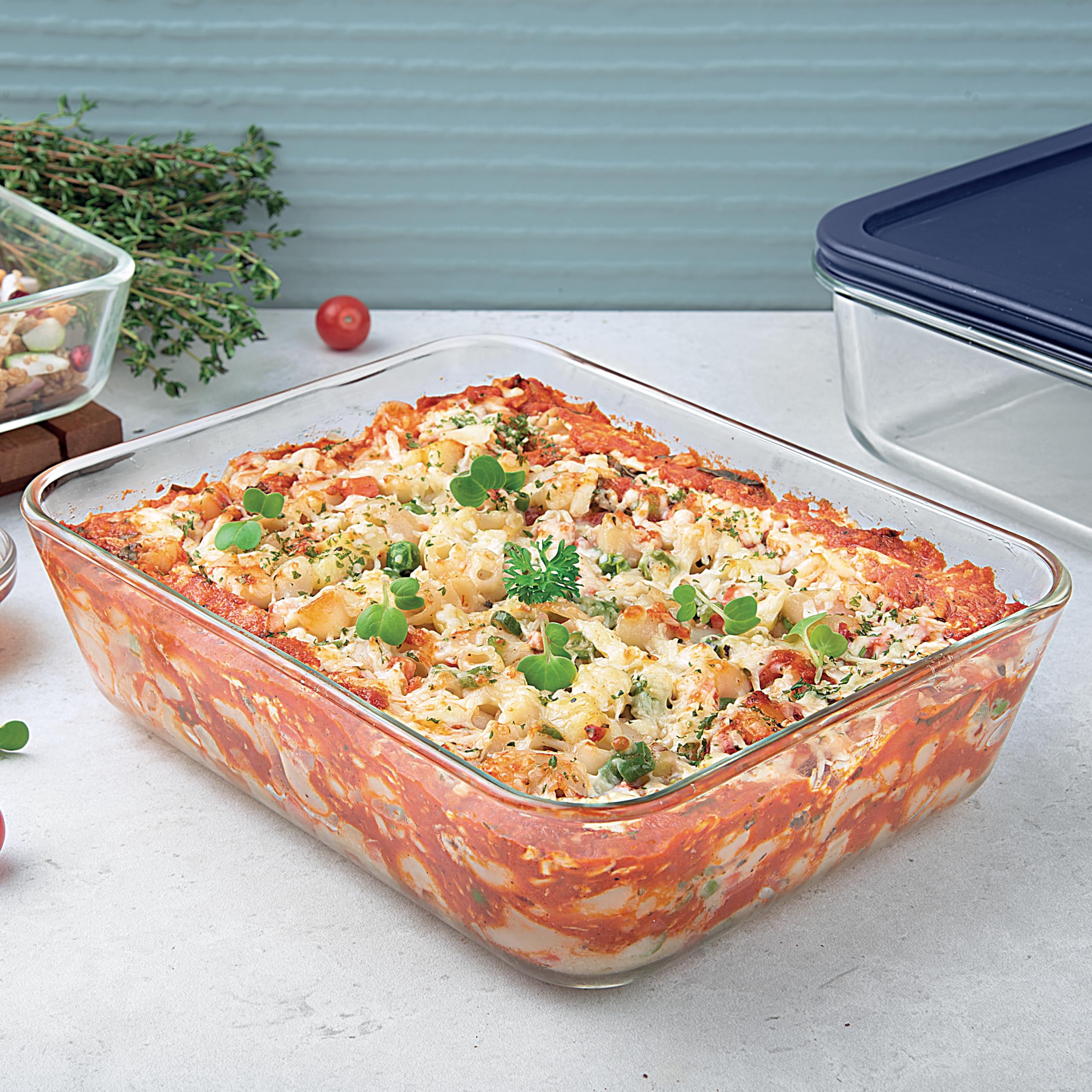 La Opala Cook Serve Store 100% Borosilicate Glass Storage Container | Simply Store With Silicon Lid | Rectangle 1.4 L | Microwav