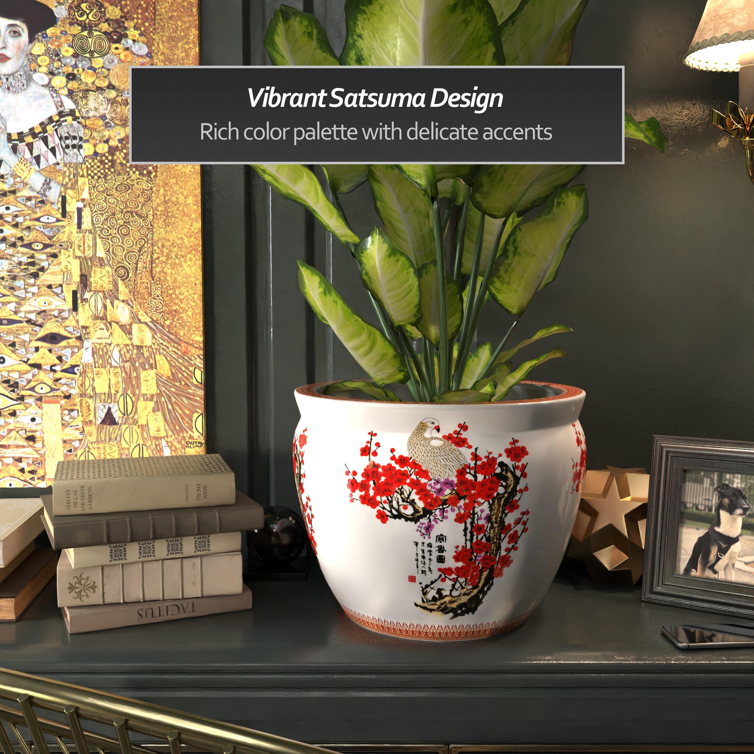Red Lantern 16 Cherry Blossom Porcelain Fishbowl Planter